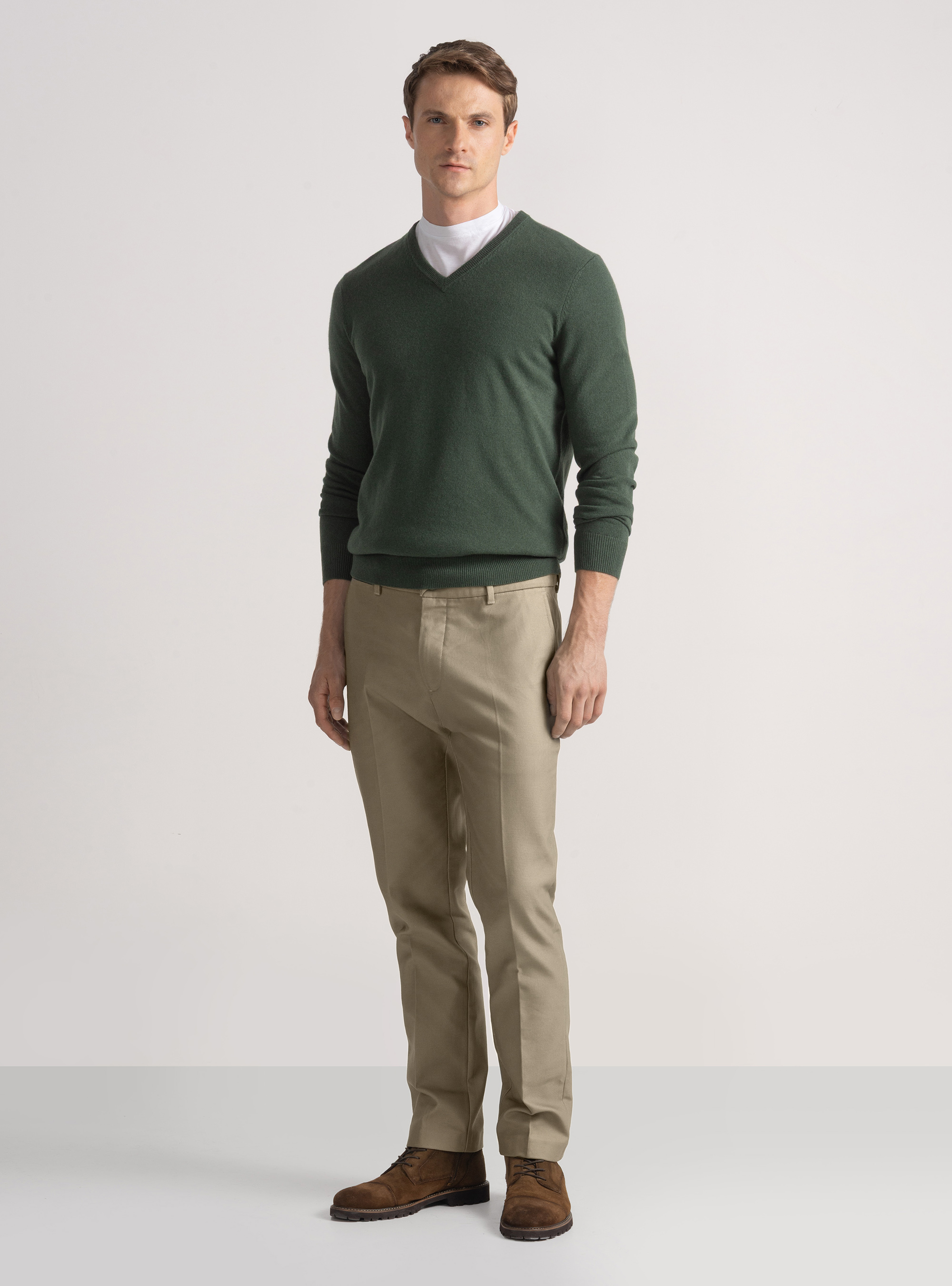 Pantaloni chino slim fit in cotone armaturato, FANGO