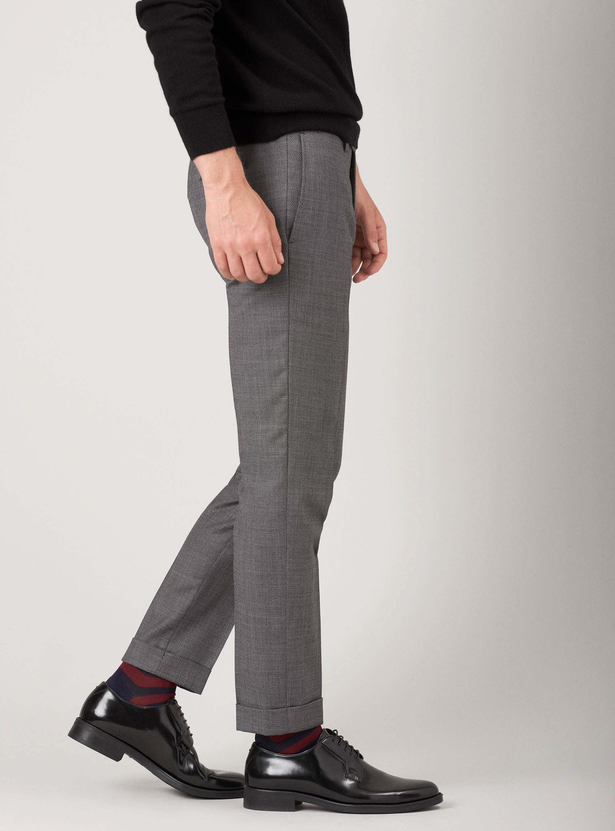 Pantaloni per abito occhio di pernice in pura lana, GRIGIO CHIARO