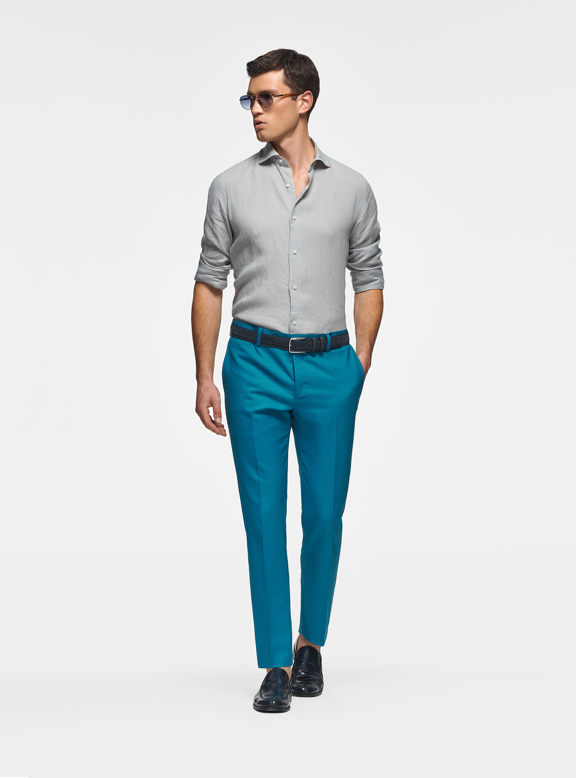 Pantaloni in pura lana Vitale Barberis Canonico, PETROLIO