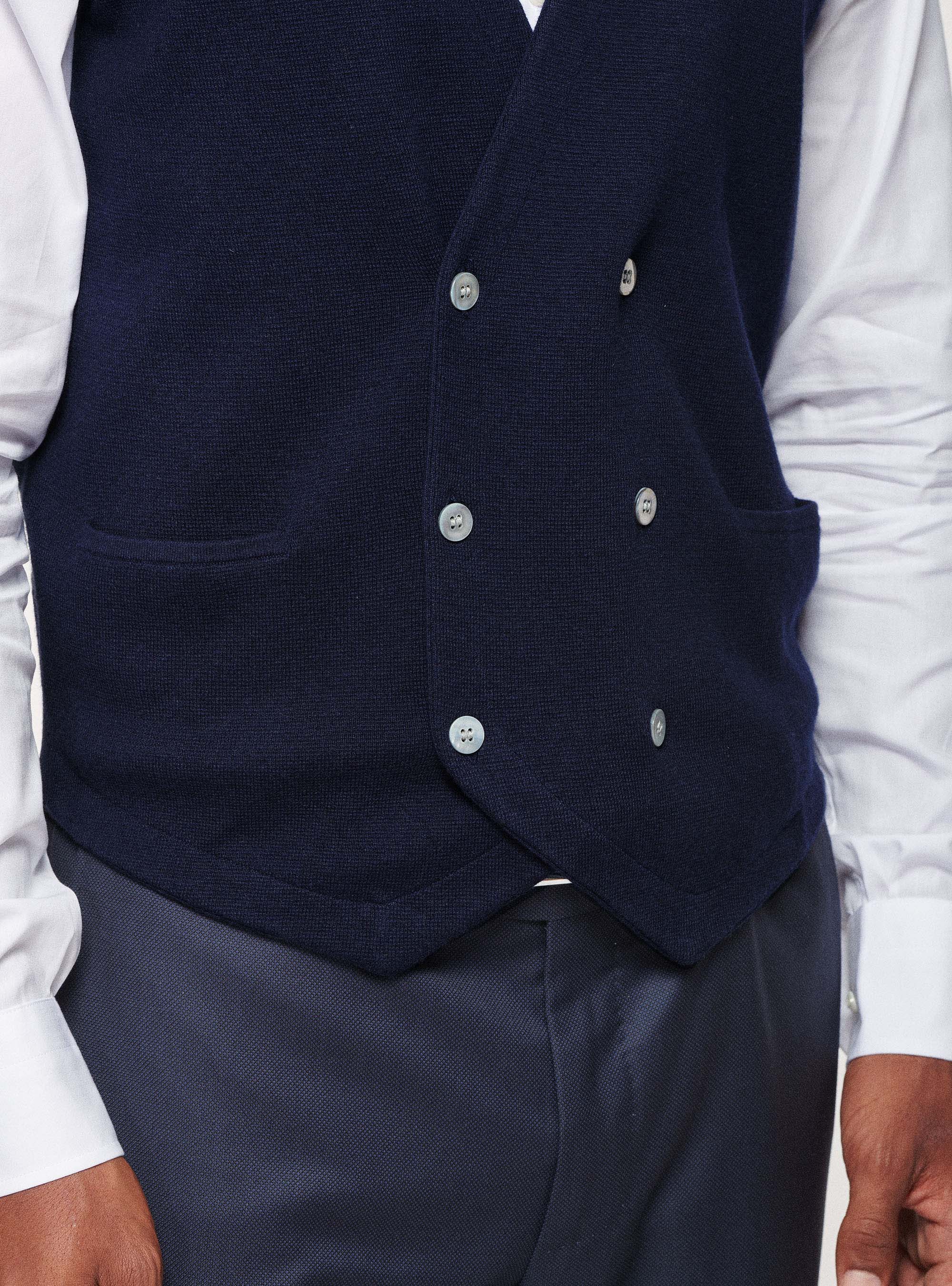 Gilet in maglia doppiopetto in cotone seta e cashmere, BLU NAVY