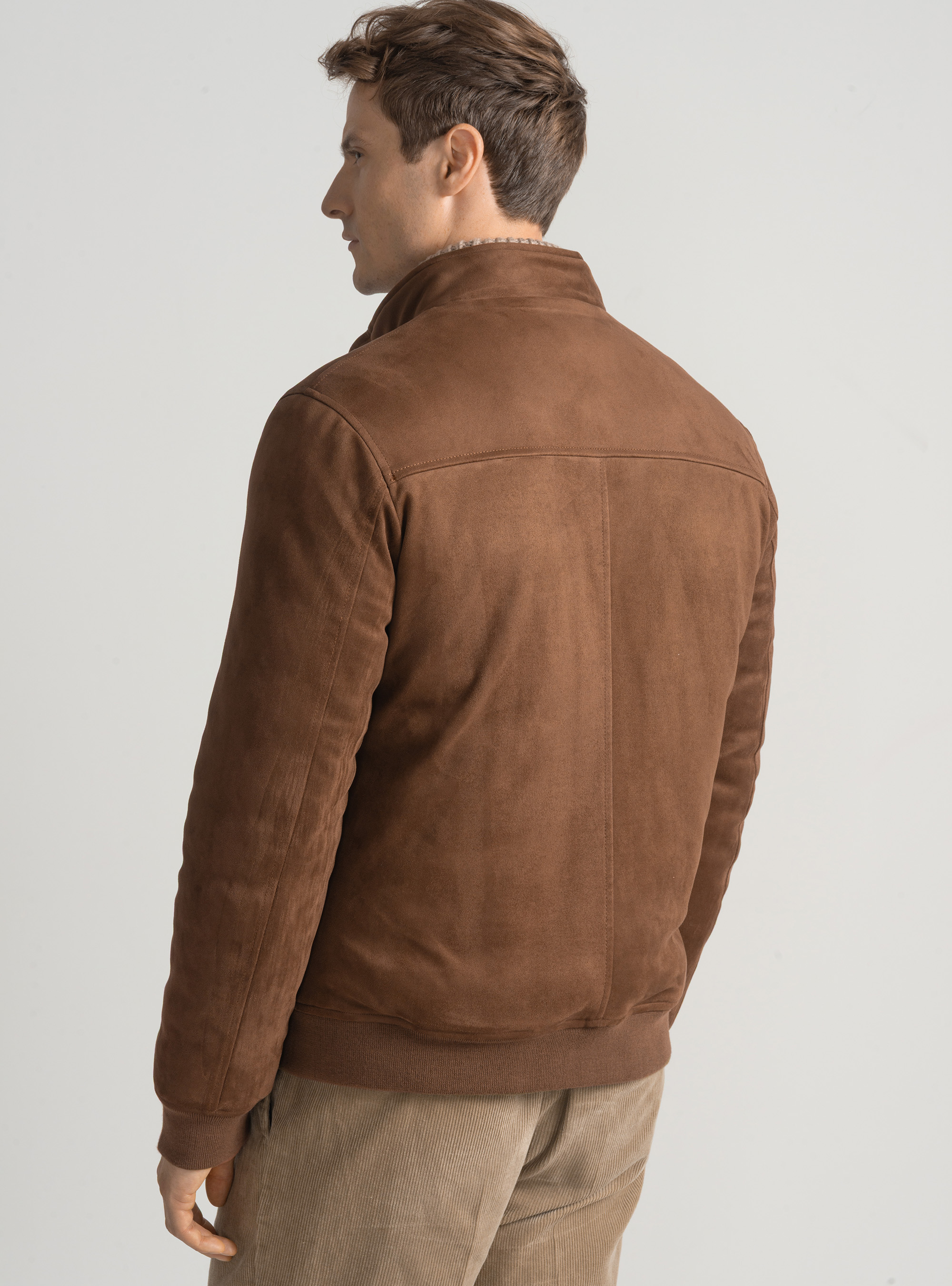 Padded suede-effect bomber jacket, BROWN