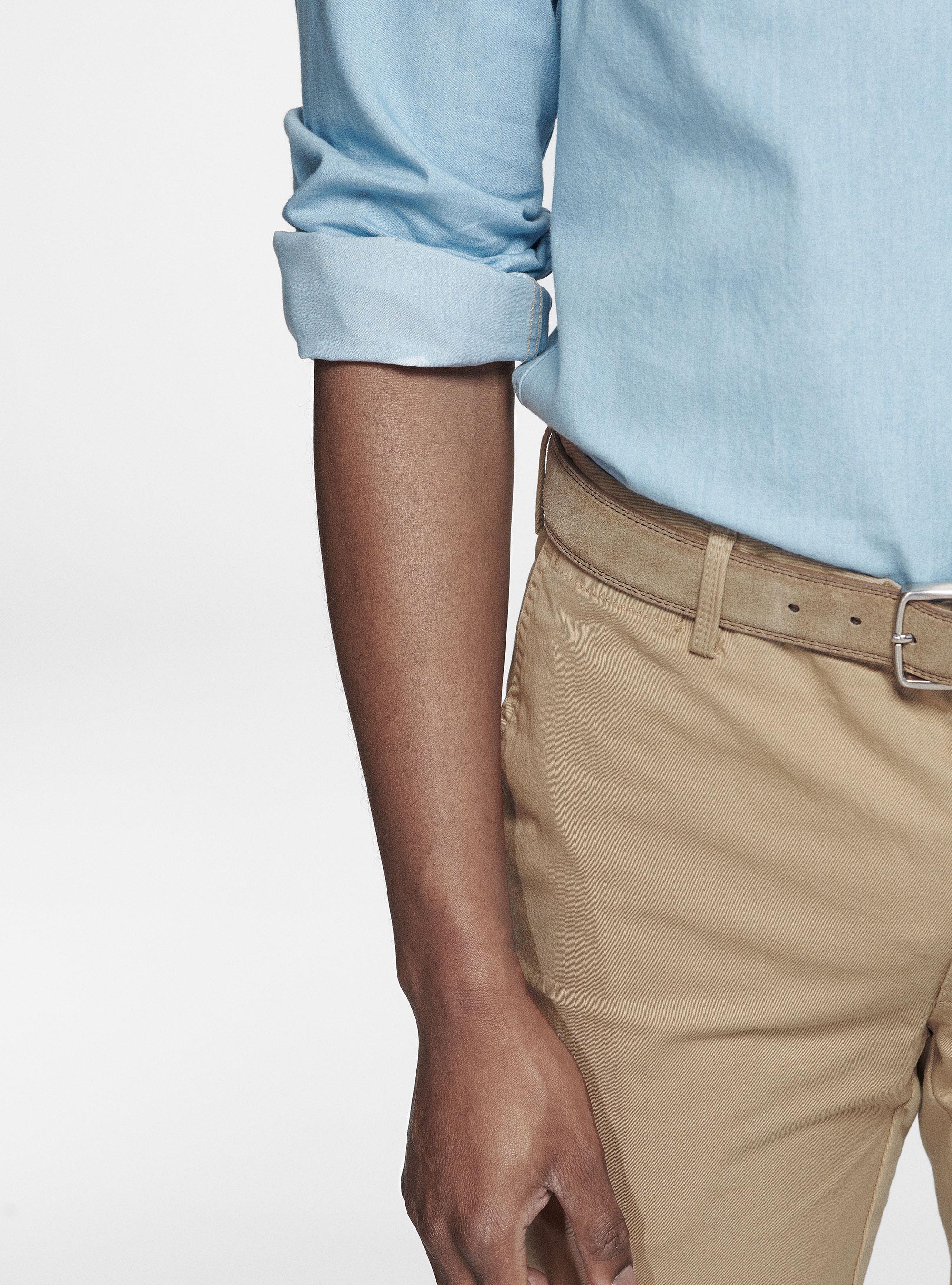 Camicia in cotone chambray, AZZURRO