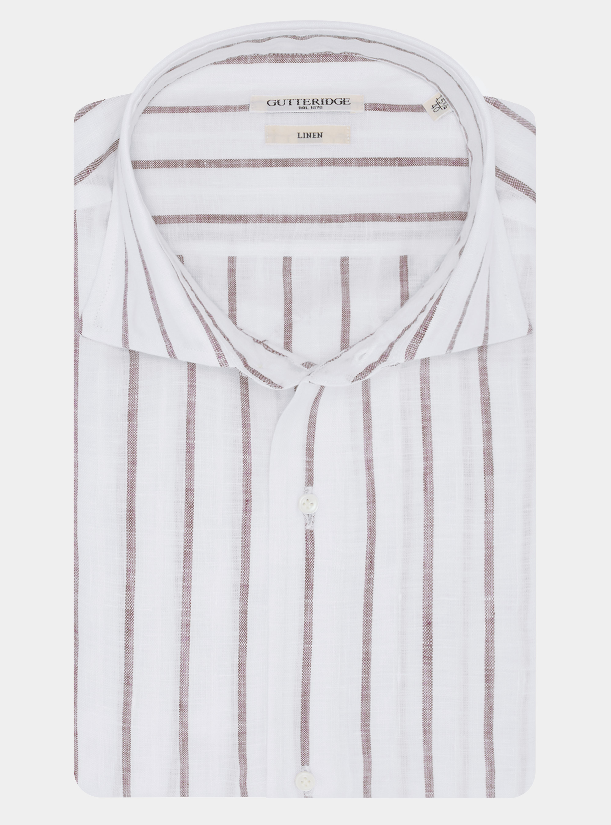Camicia rigata in misto lino, MARRONE