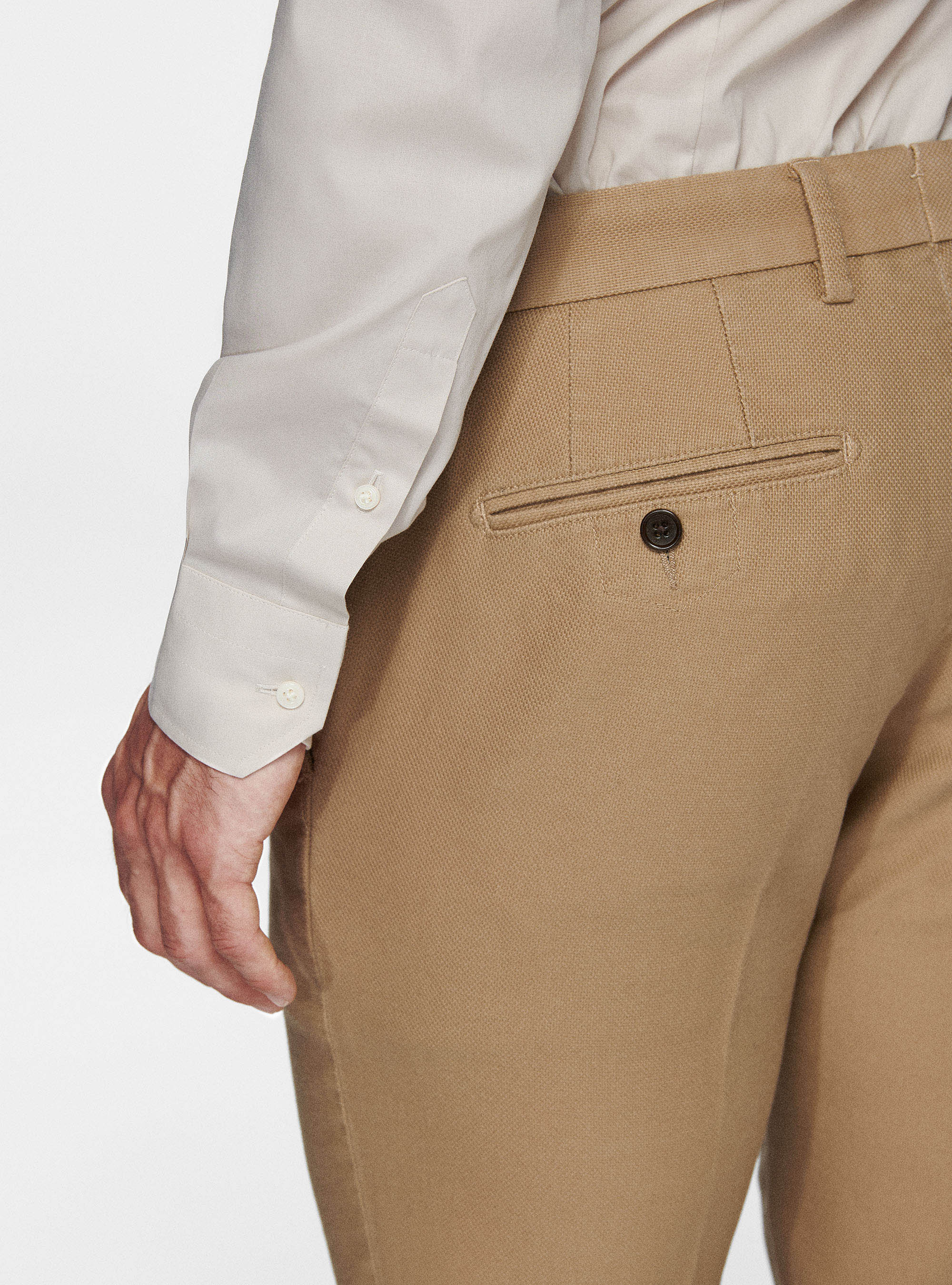 Pantaloni chino slim fit in cotone armaturato, FANGO