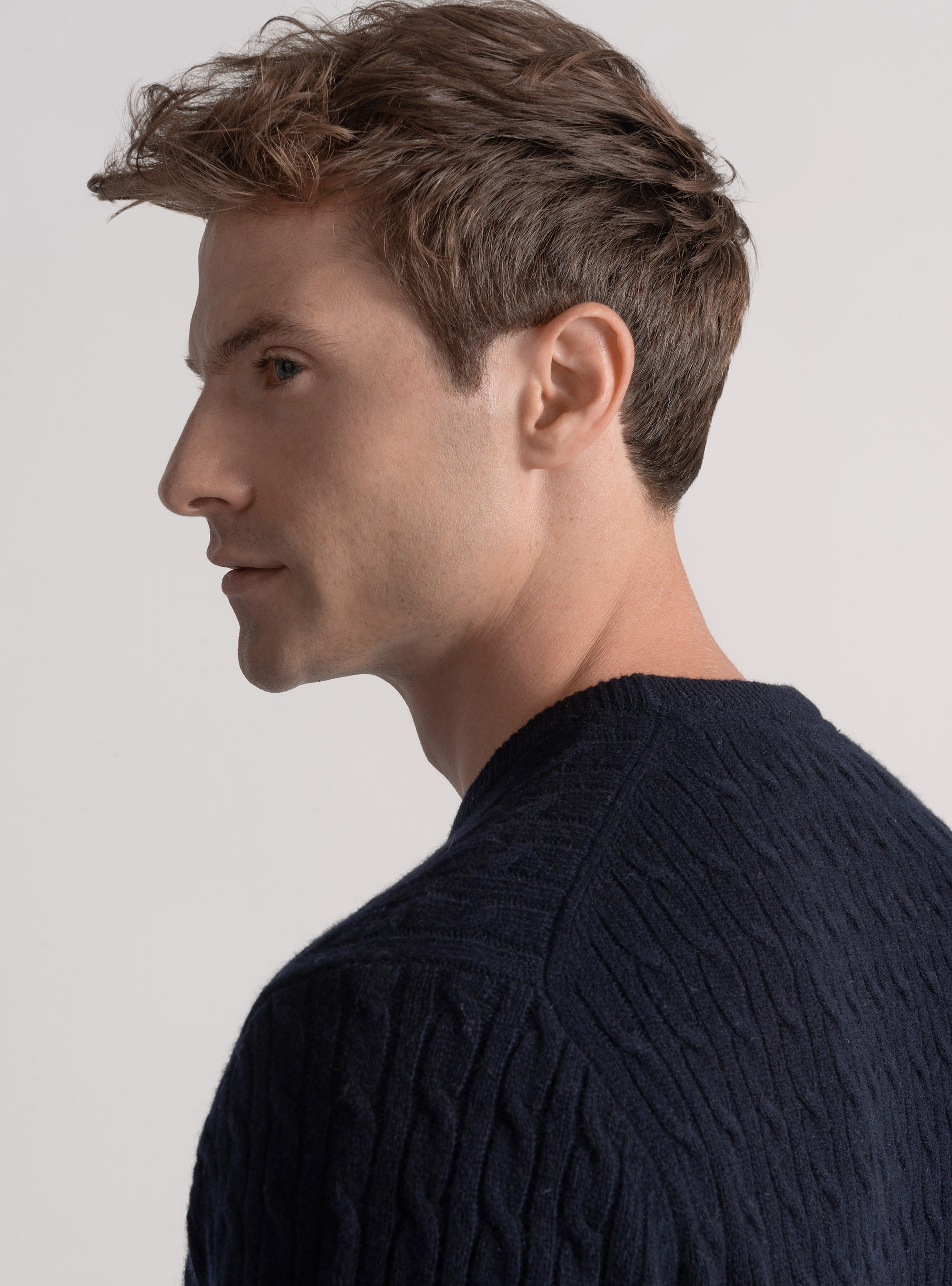Cashmere wool crew-neck sweater with braid, NAVY BLUE