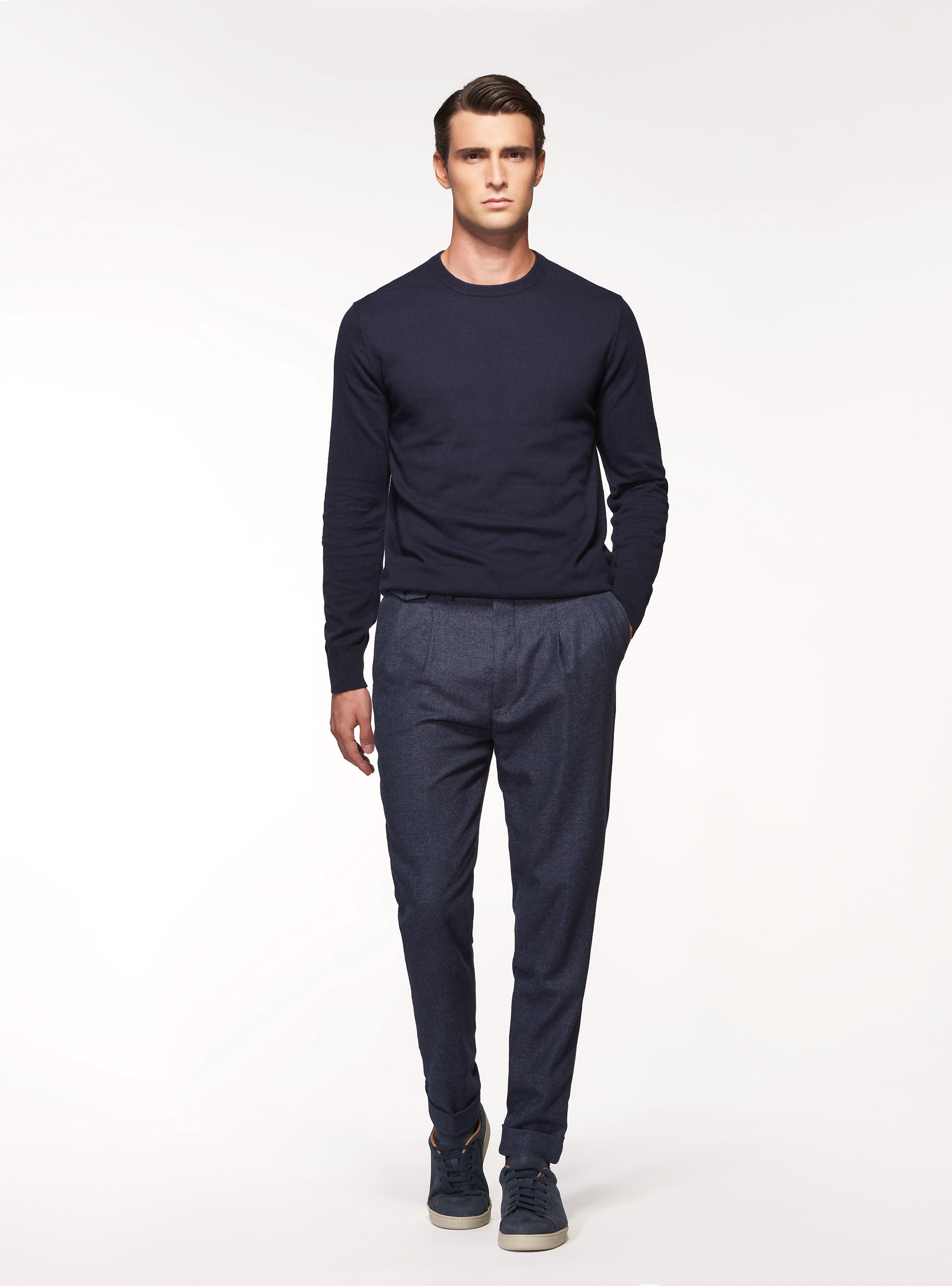 Pantalones de franela con doble pinza, AZUL MARINO