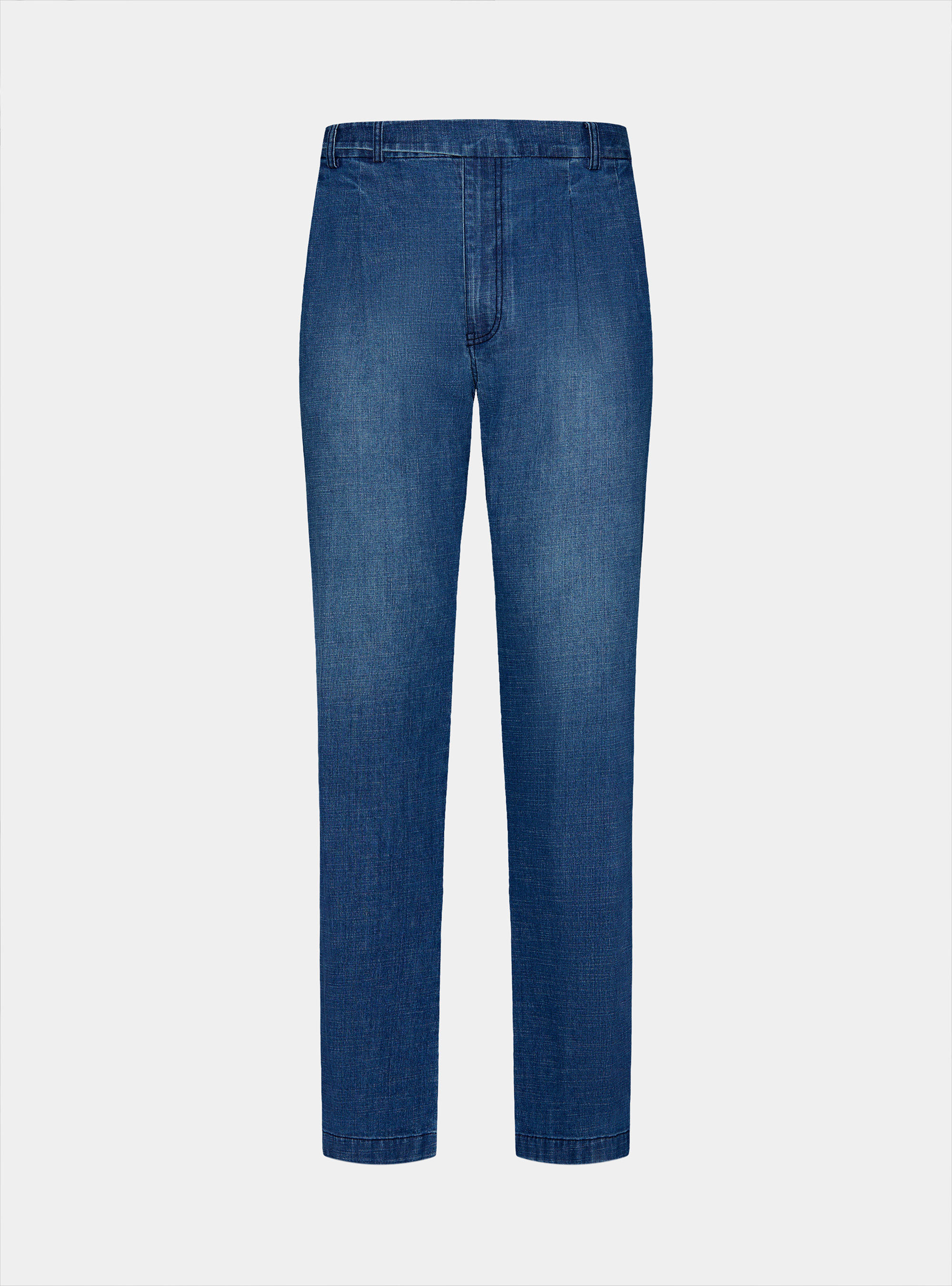 Pantaloni loose fit con pince in cotone chambray, BLU