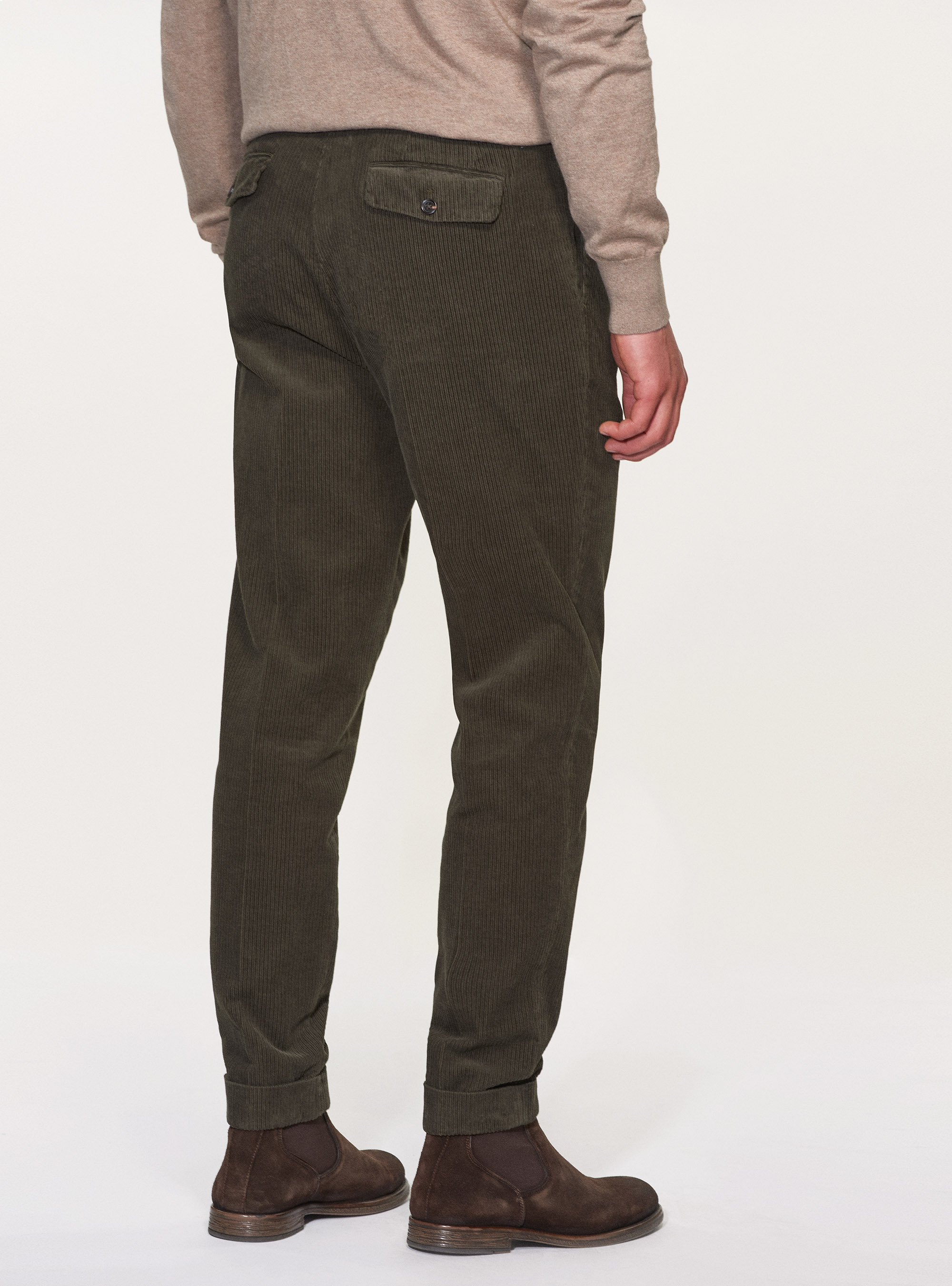 Pantaloni doppia pince in velluto di cotone, VERDE