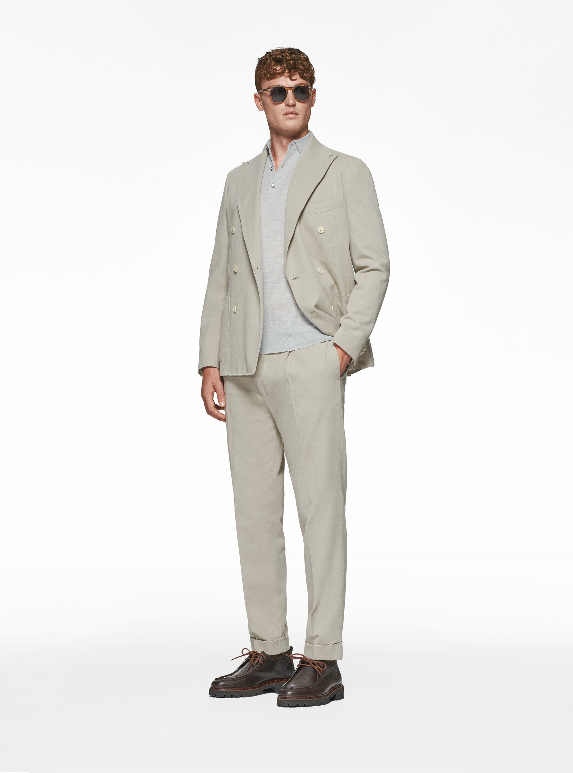 Giacca doppiopetto in cotone cashmere, ECRU