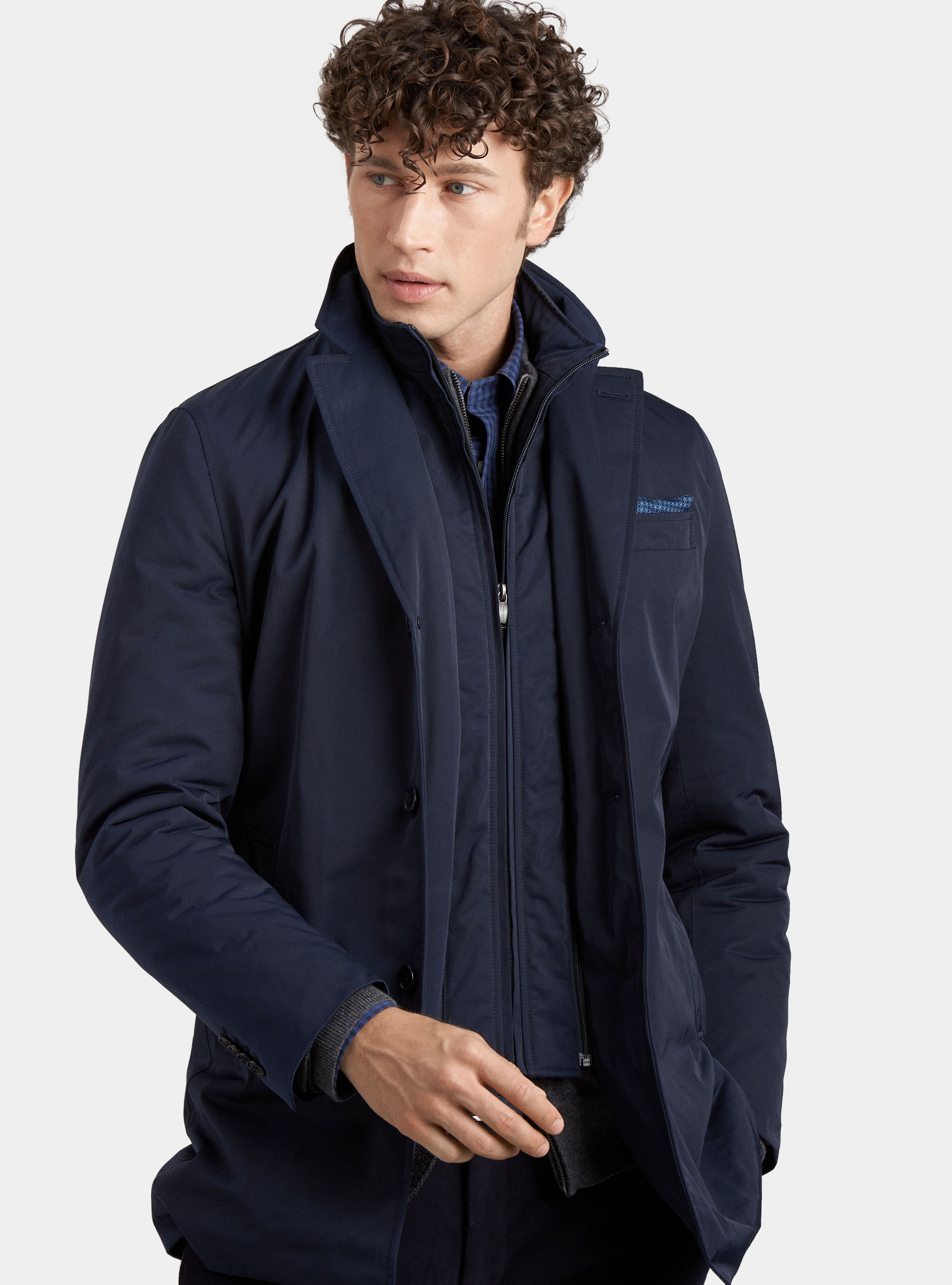 Single-breasted raincoat with bib, NAVY BLUE