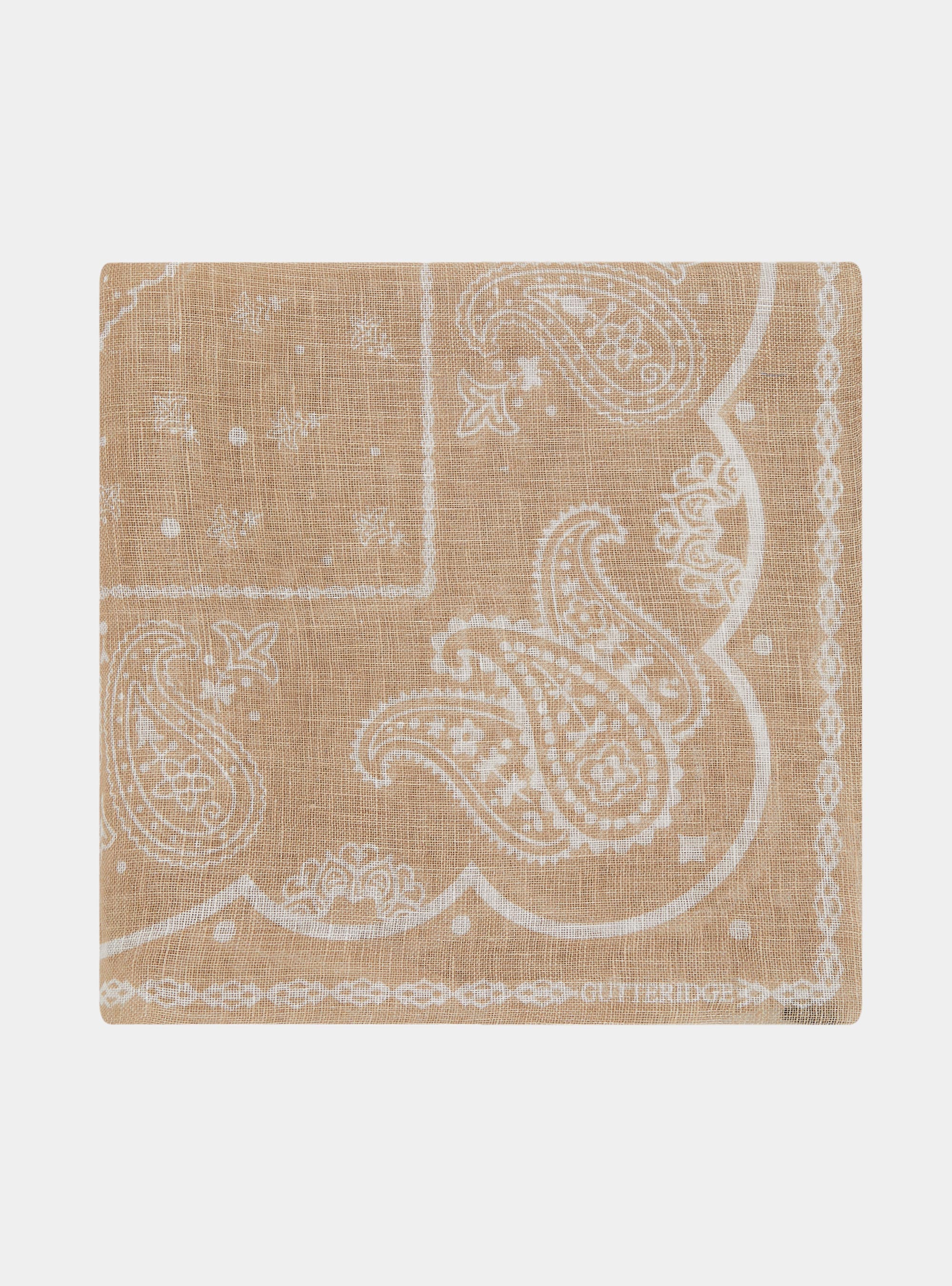 Foulard paisley in lino stampato, ECRU