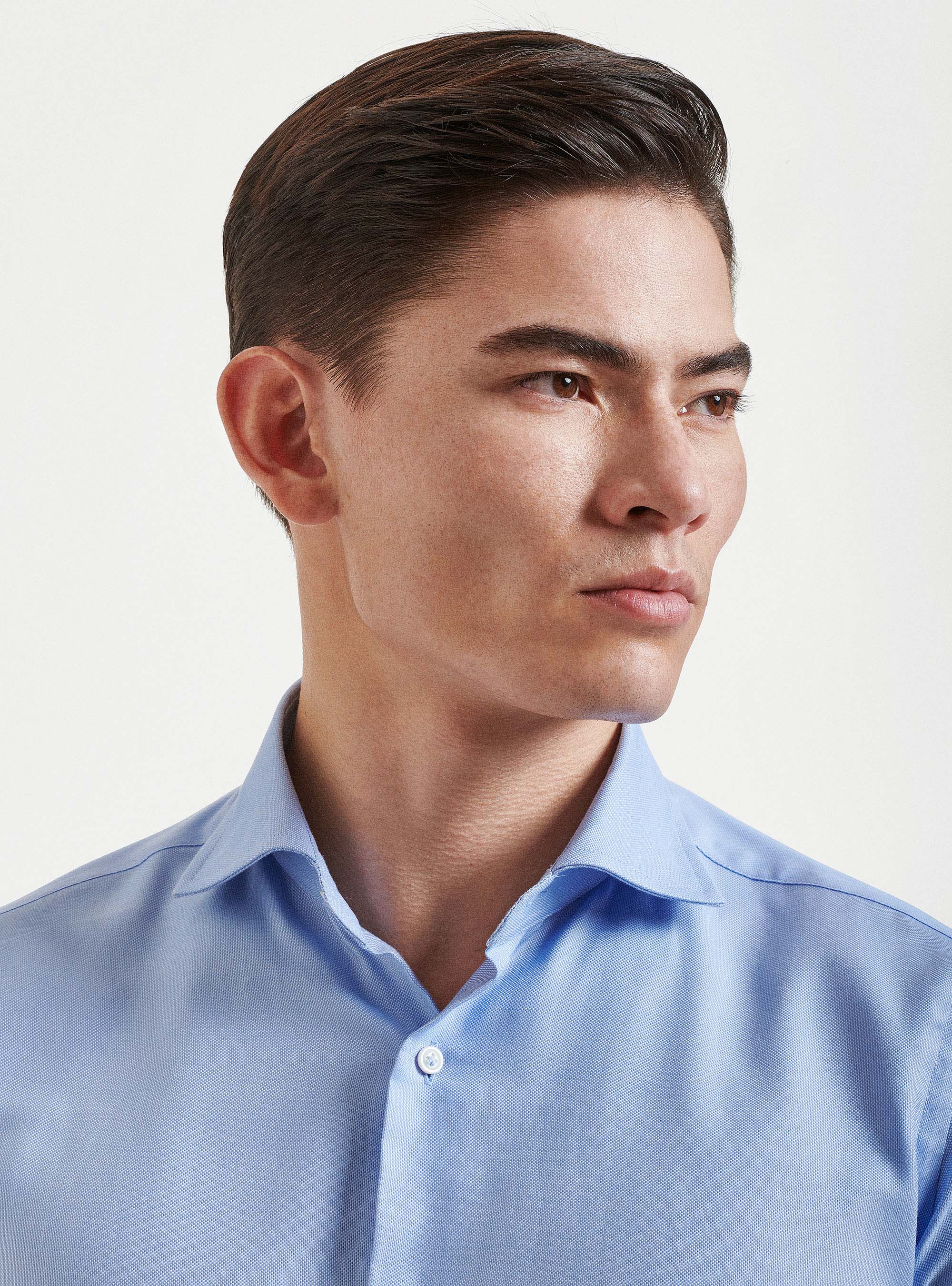 Camicia collo semi francese in oxford di cotone, AZZURRO