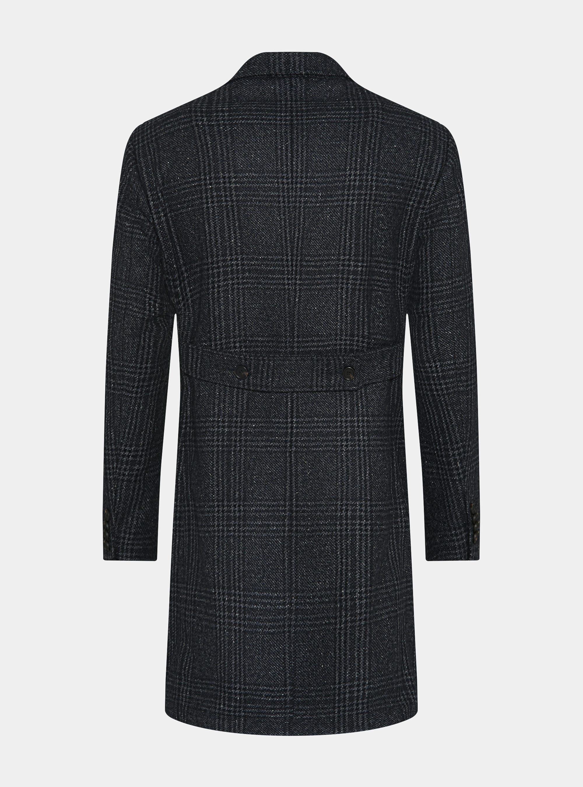 Cappotto doppiopetto fantasia in misto cashmere, BLU NAVY