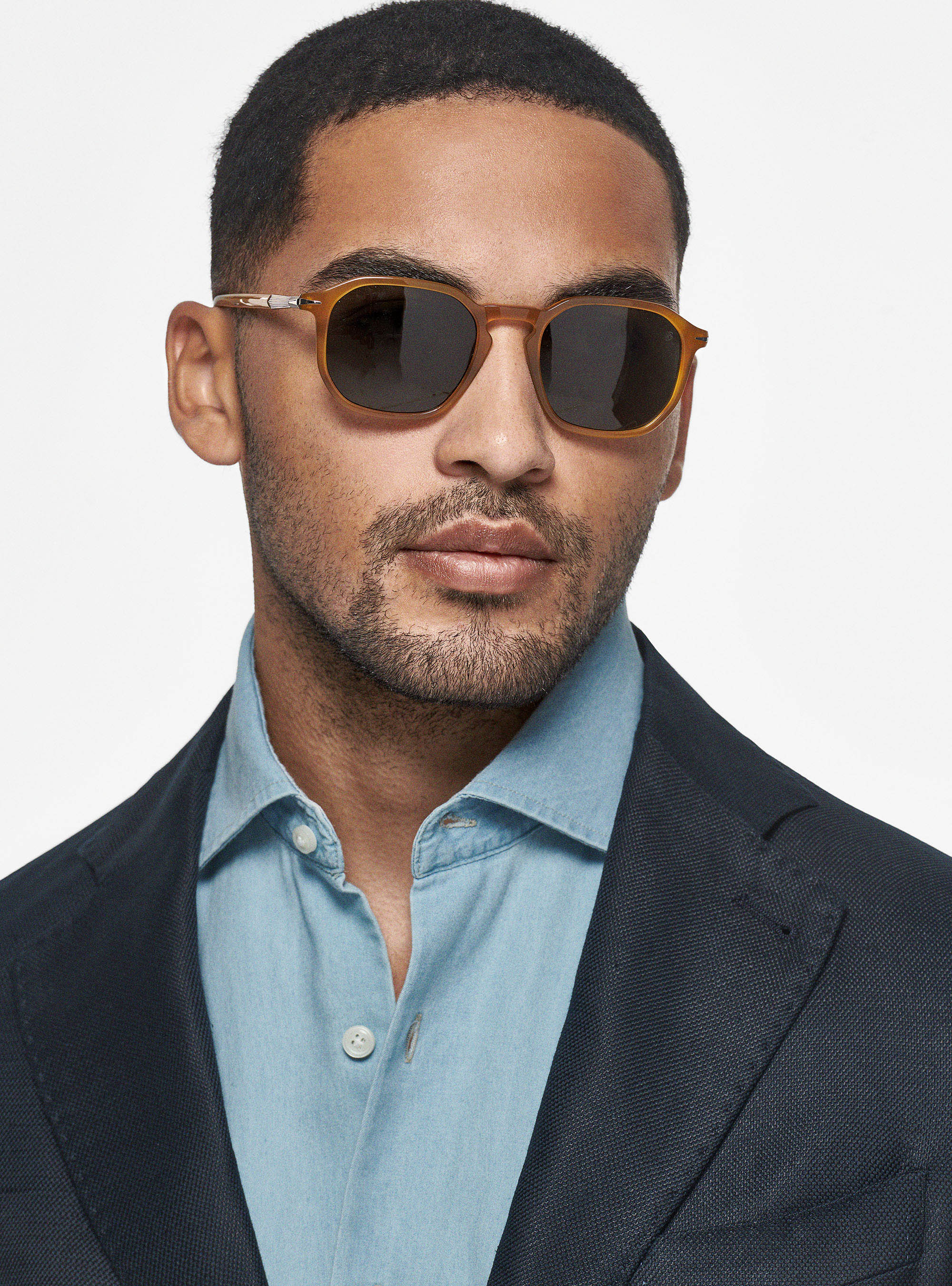 Giacca hopsack in cotone e lino, BLU NAVY