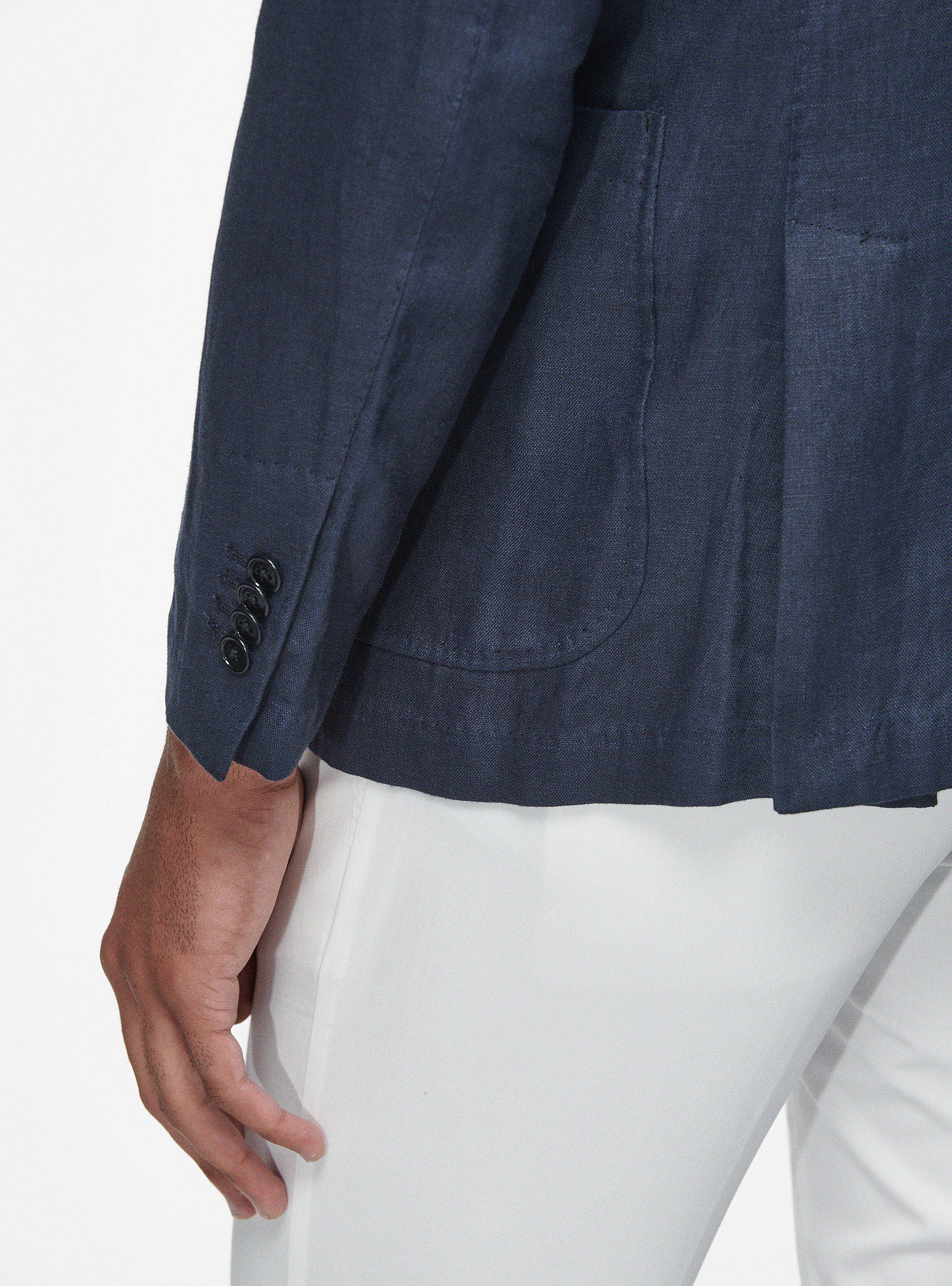 Pure linen double-breasted blazer, NAVY BLUE