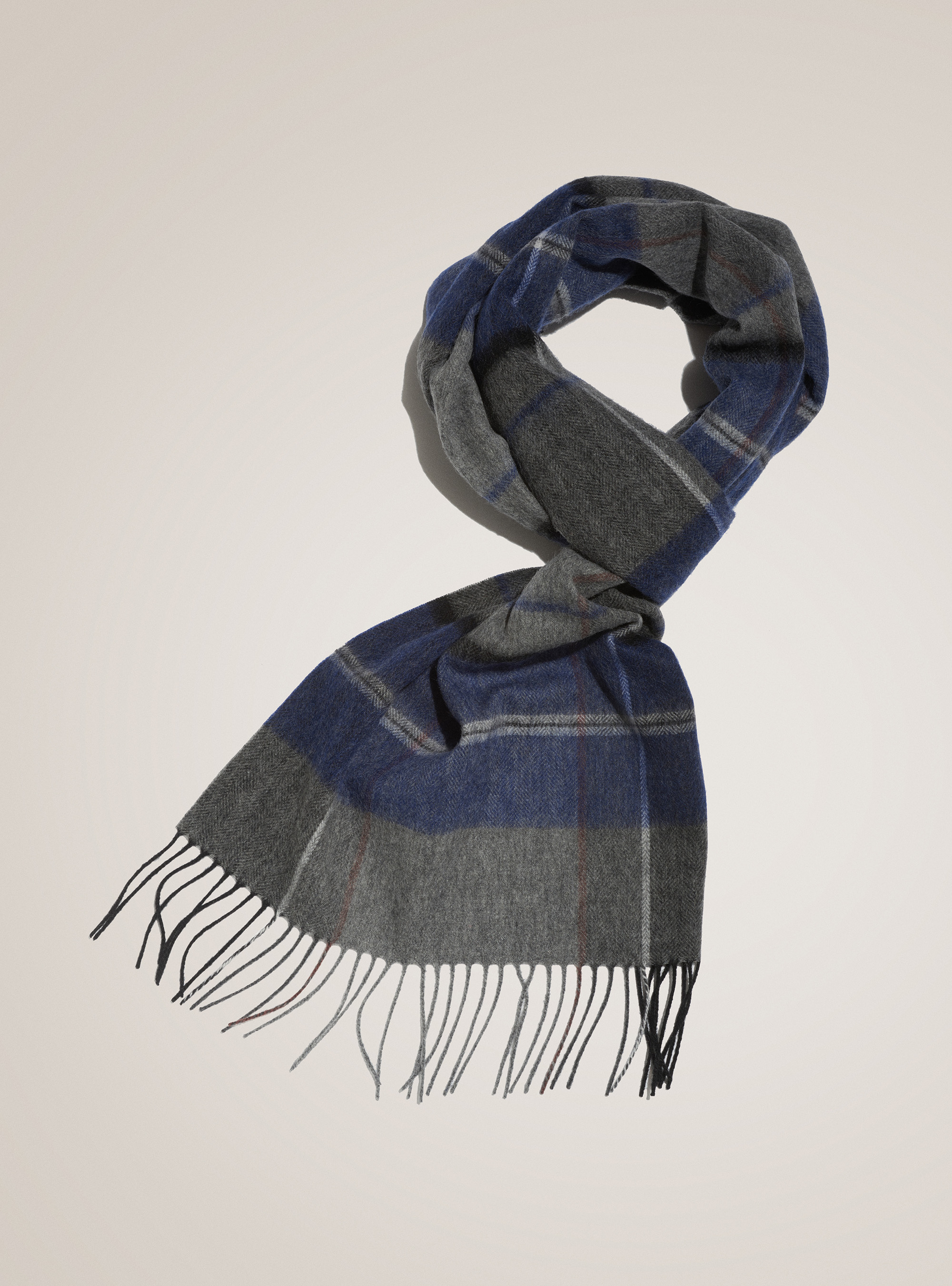 Sciarpa a quadri in lana e cashmere, ASFALTO