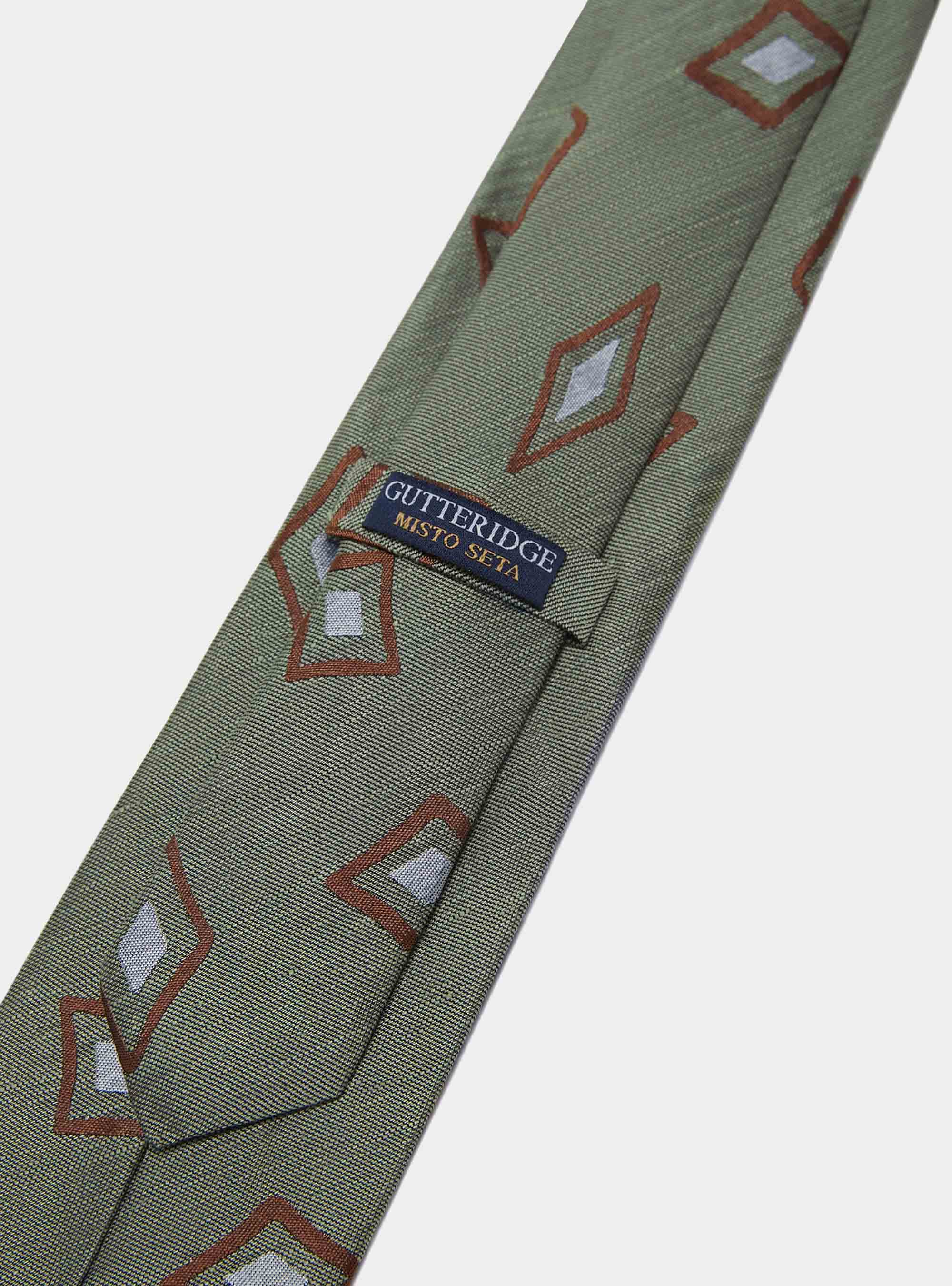 Geometric patterned silk and linen tie, SALVIA 0602C