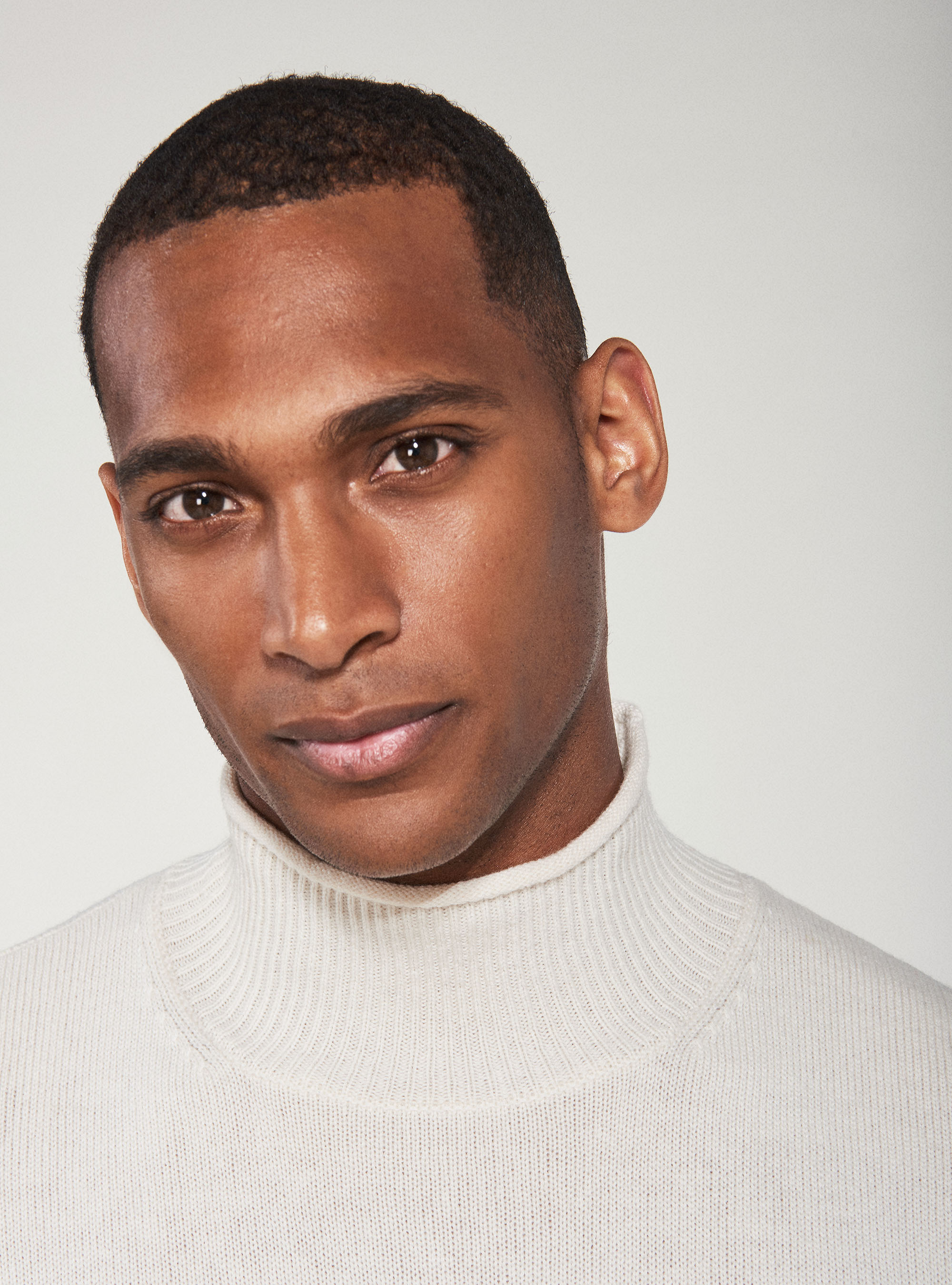 Maglia mezzo collo in lana cashmere, BIANCO