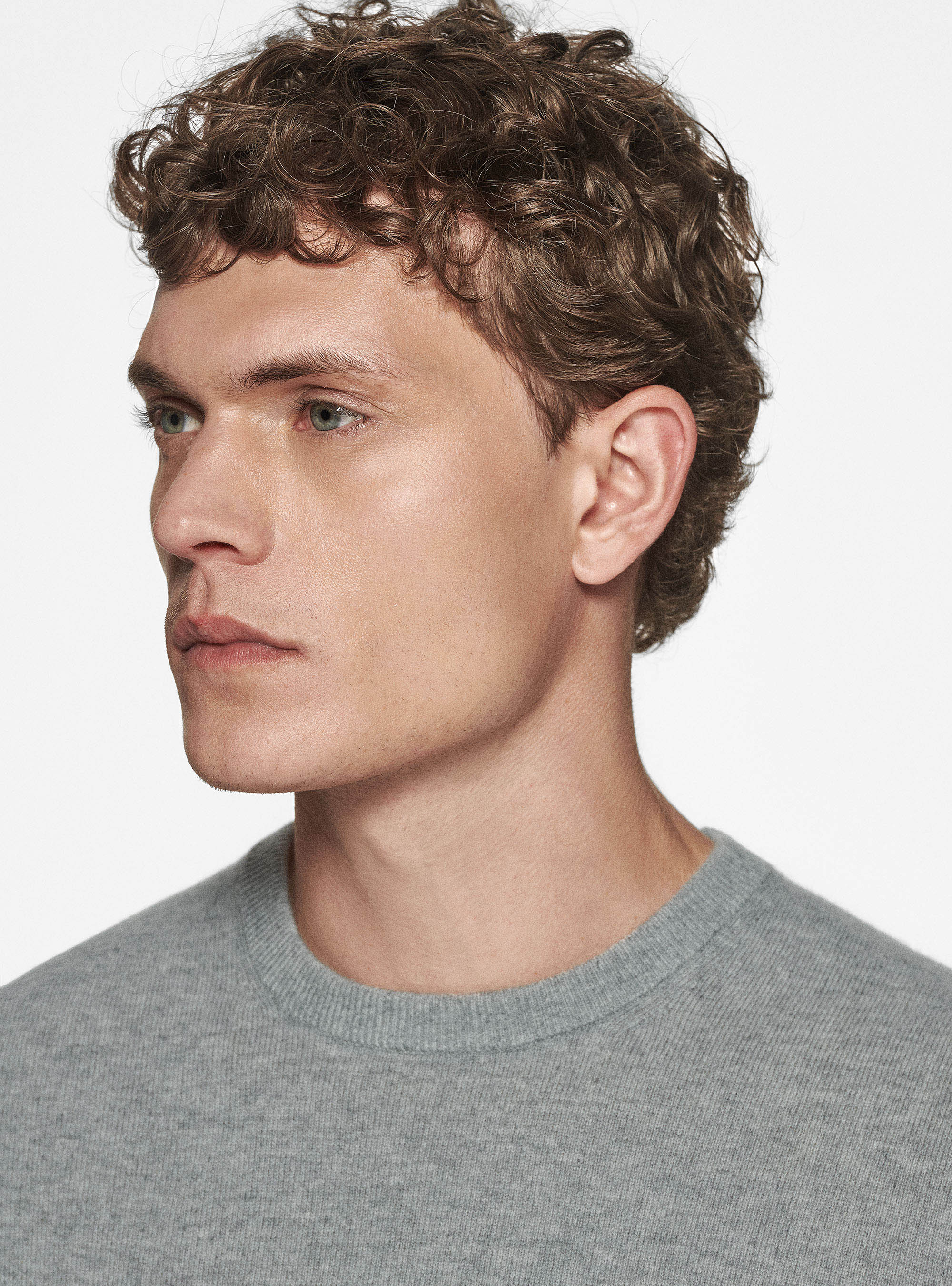 Maglia girocollo in lambswool e cashmere, GRIGIO MELANGE 0151C