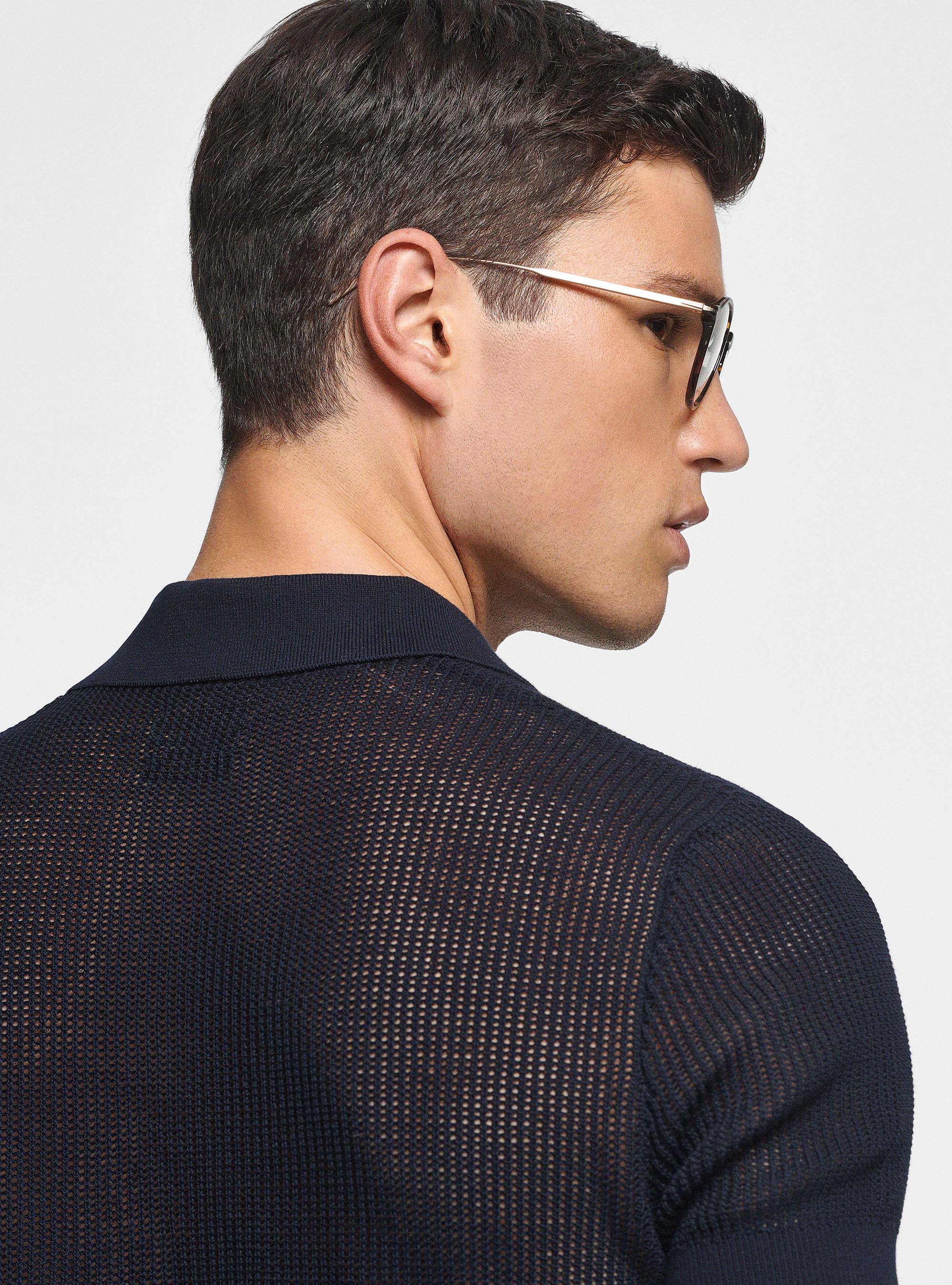 Perforated knit polo shirt