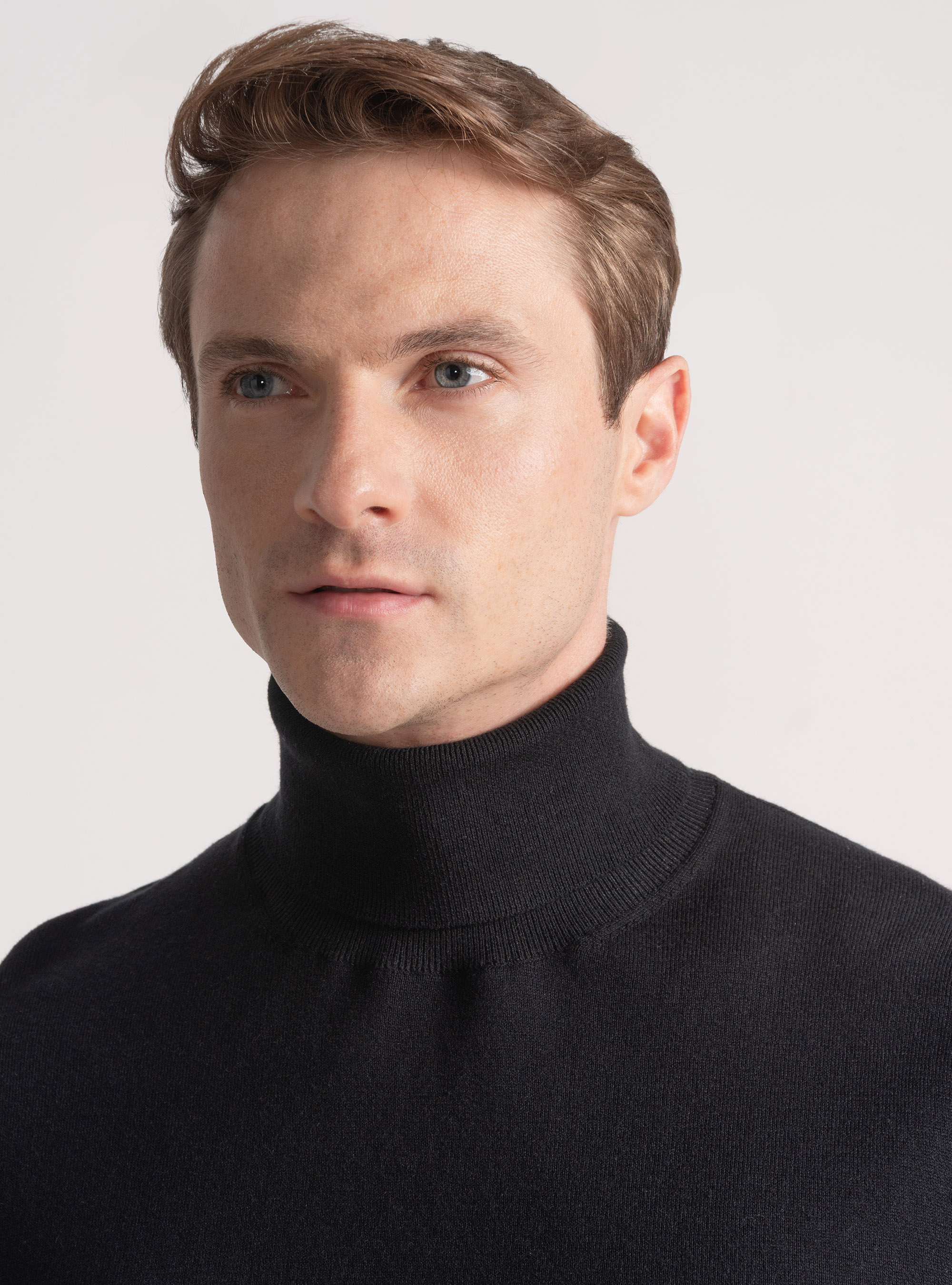 Silk and cashmere cotton turtleneck, BLACK