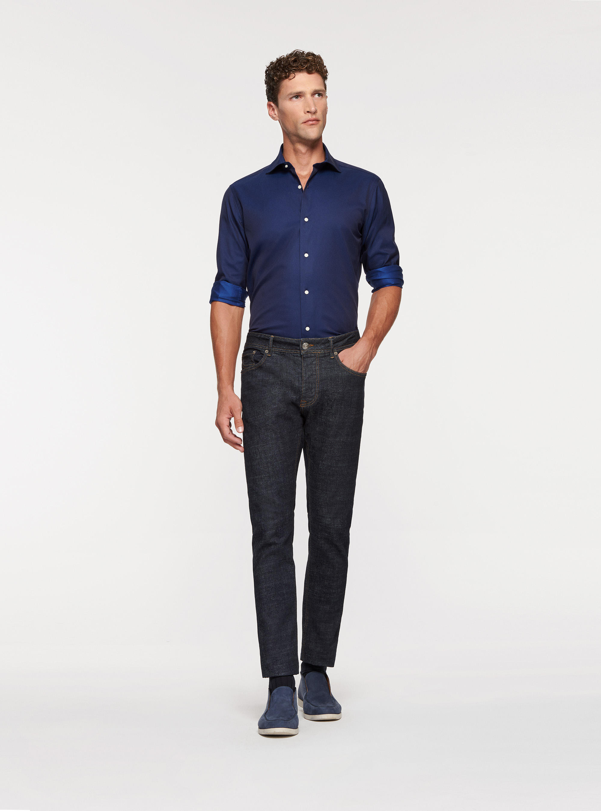 Camicia in twill di cotone, BLU