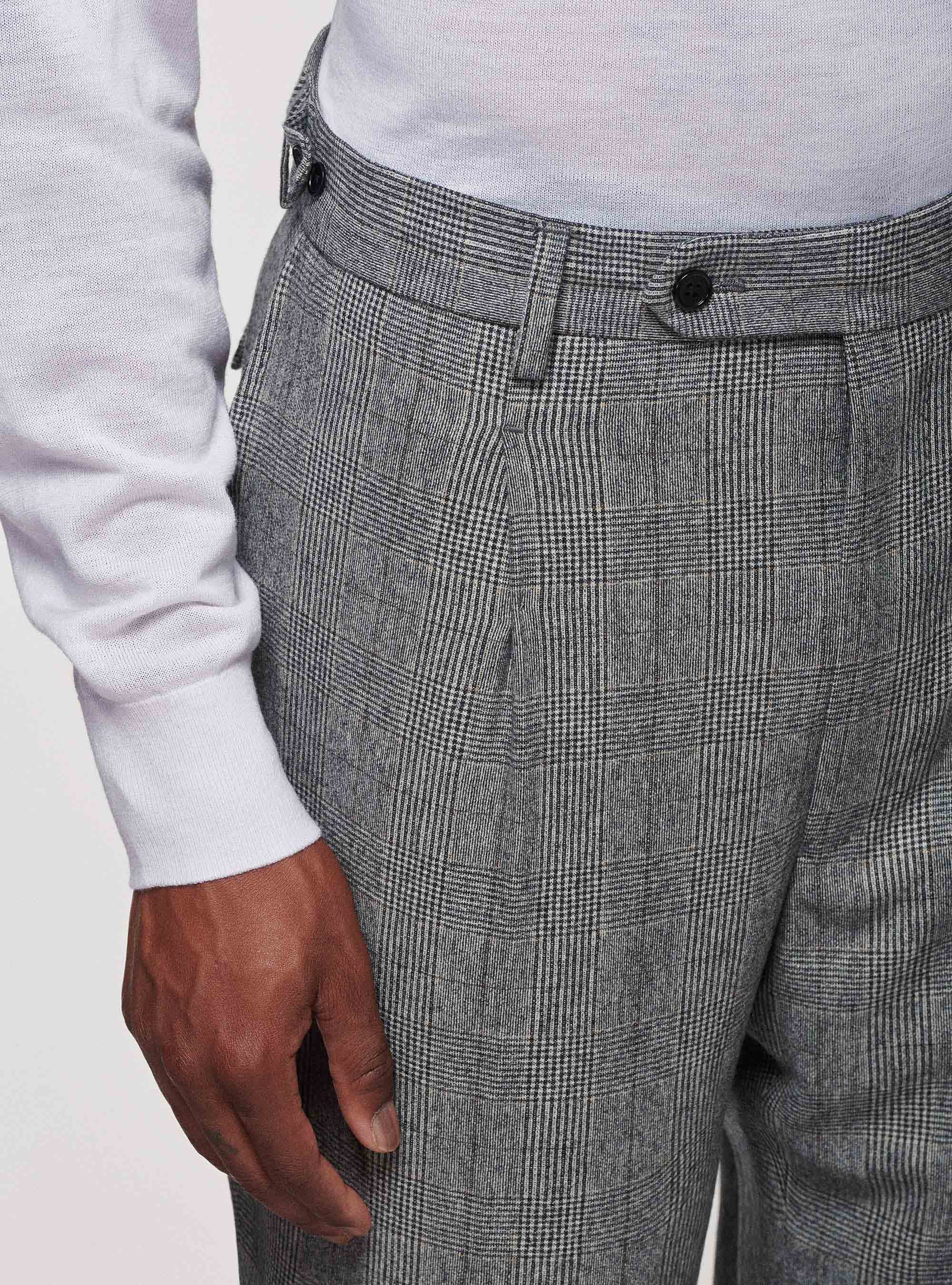 Pantaloni in lana principe di Galles, GRIGIO CHIARO MELANGE
