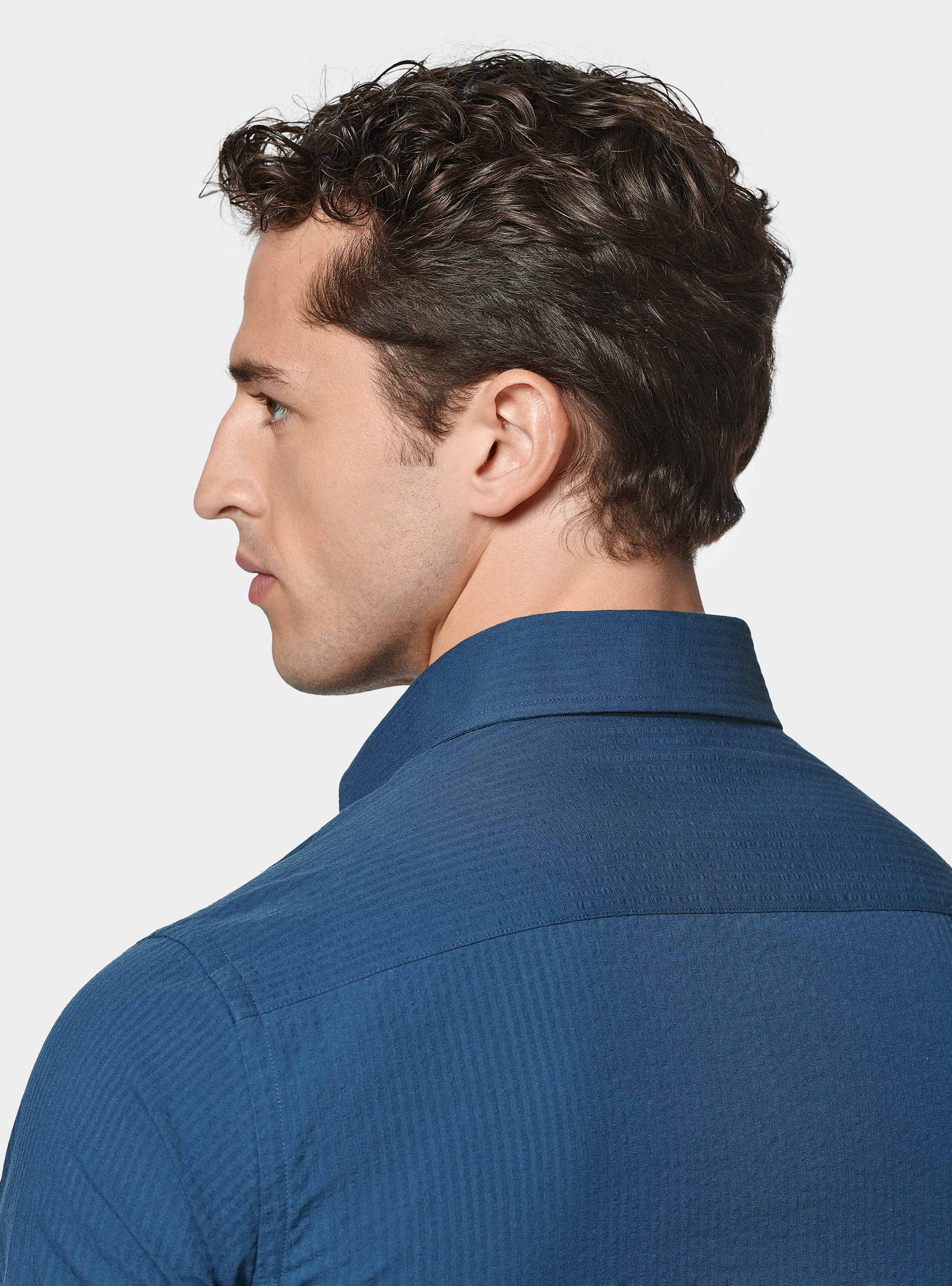 Pure cotton seersucker shirt, 0243C DENIM