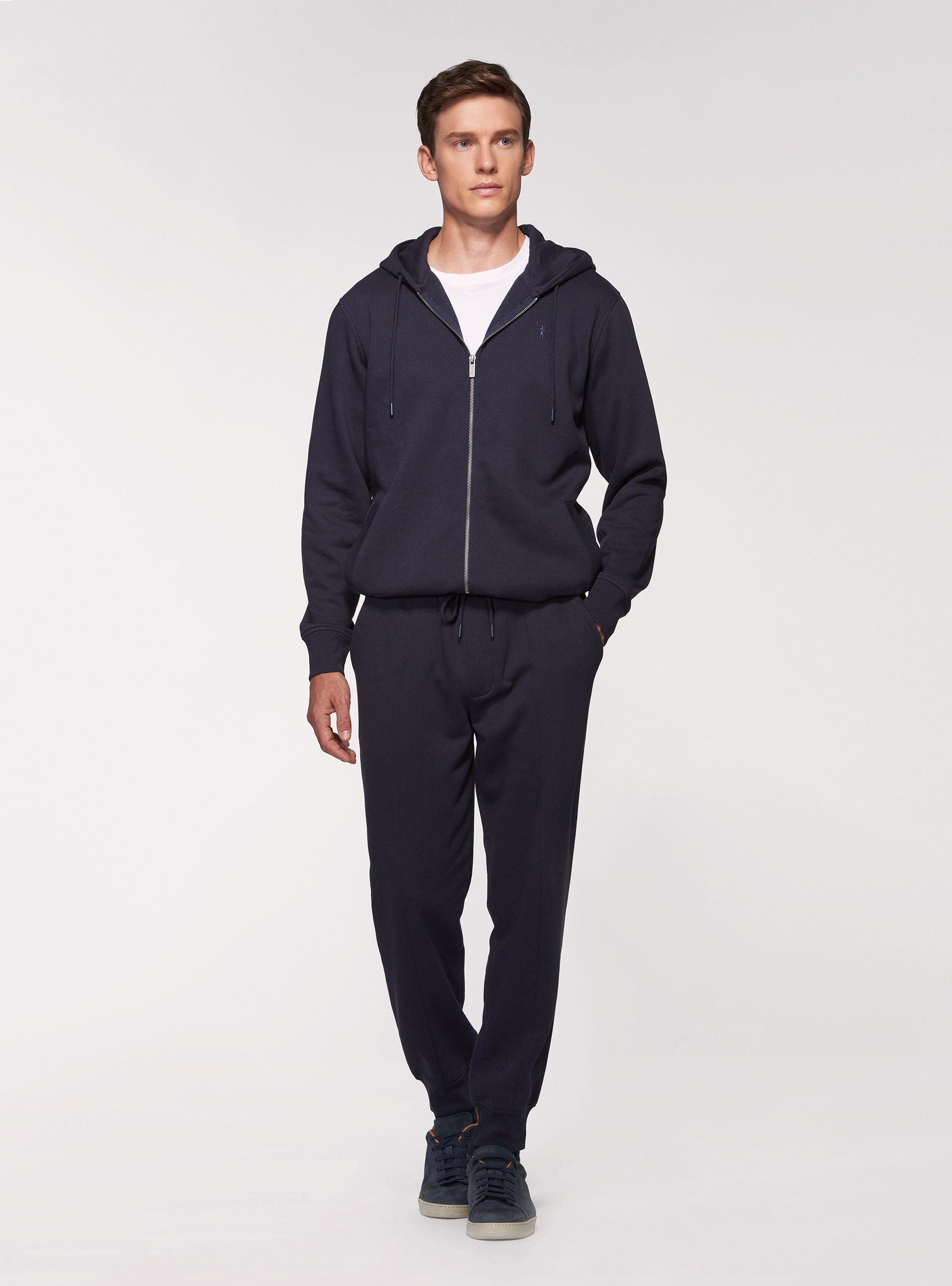 Cardigan in felpa con cappuccio, BLU NAVY