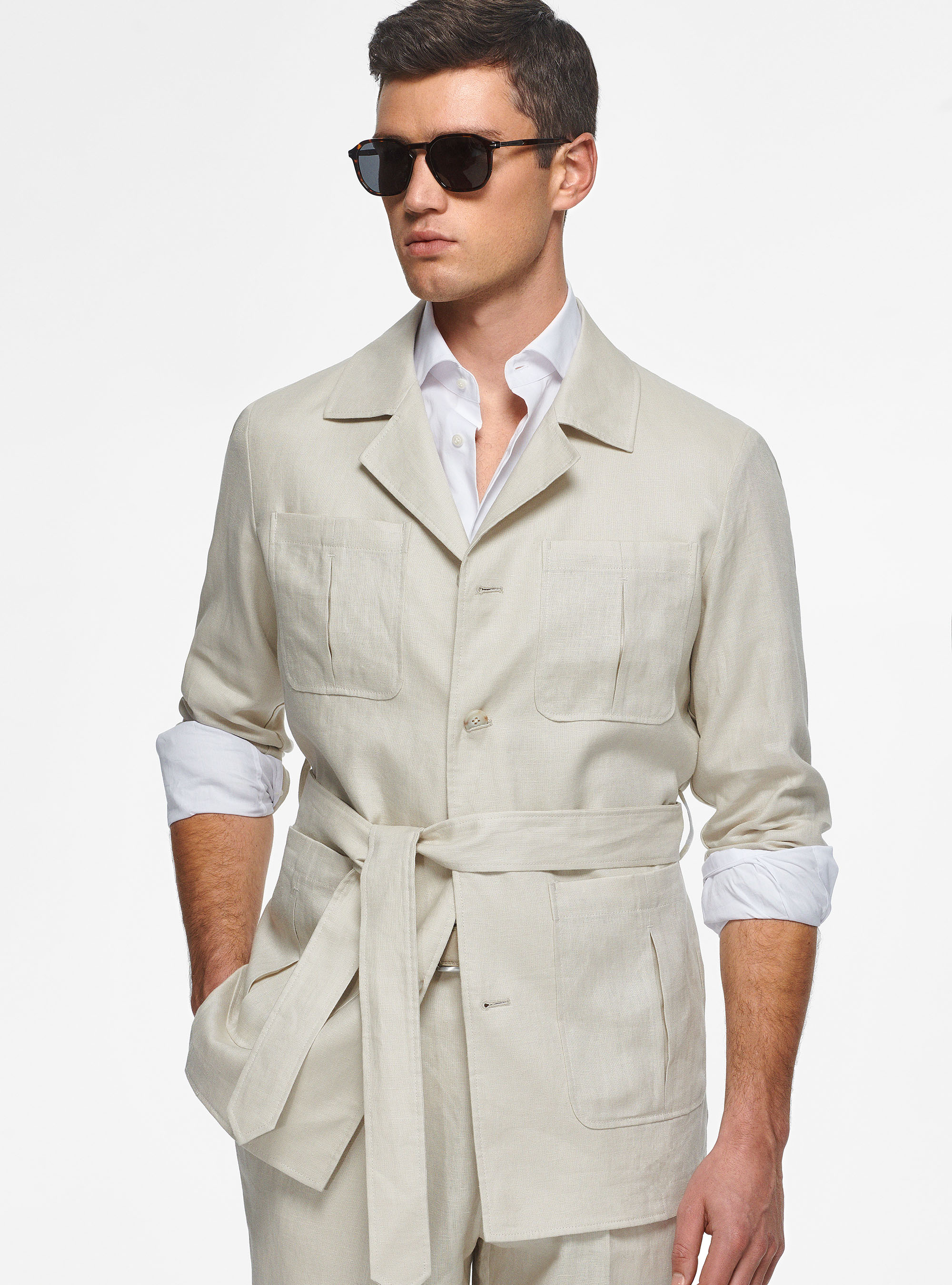 Gutteridge - Field jacket in puro lino, Unisex, Ecru, Taglia: 46