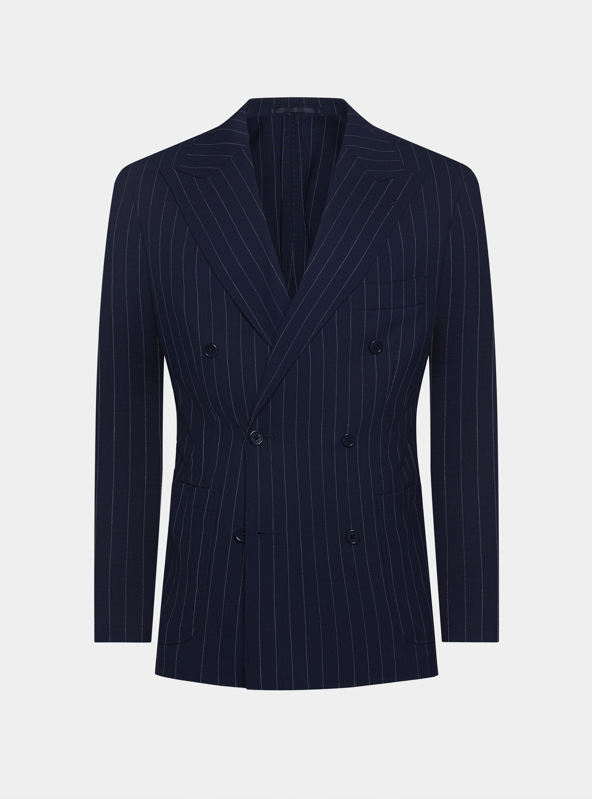 Pure wool pinstripe double-breasted suit blazer, NAVY BLUE