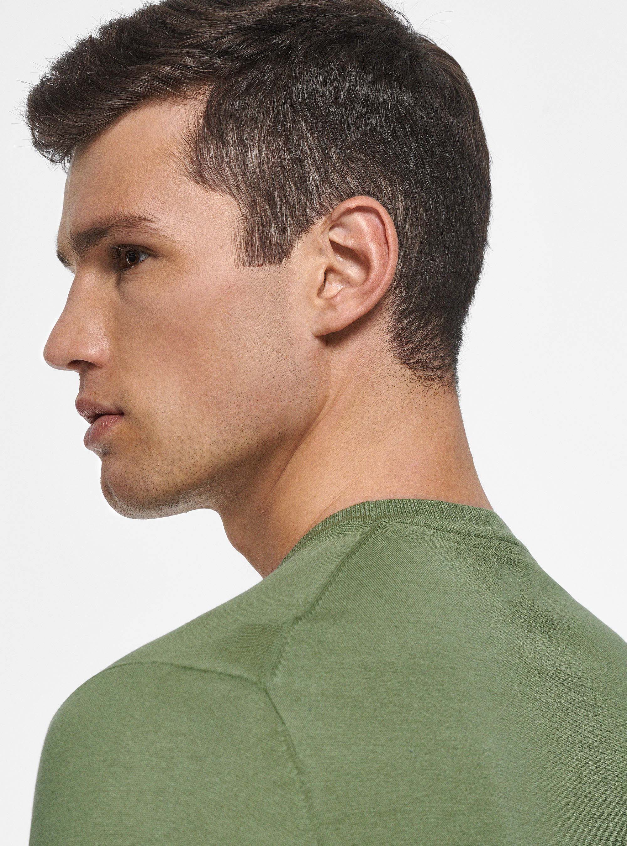 Silk and cotton crew-neck sweater, OLIVE