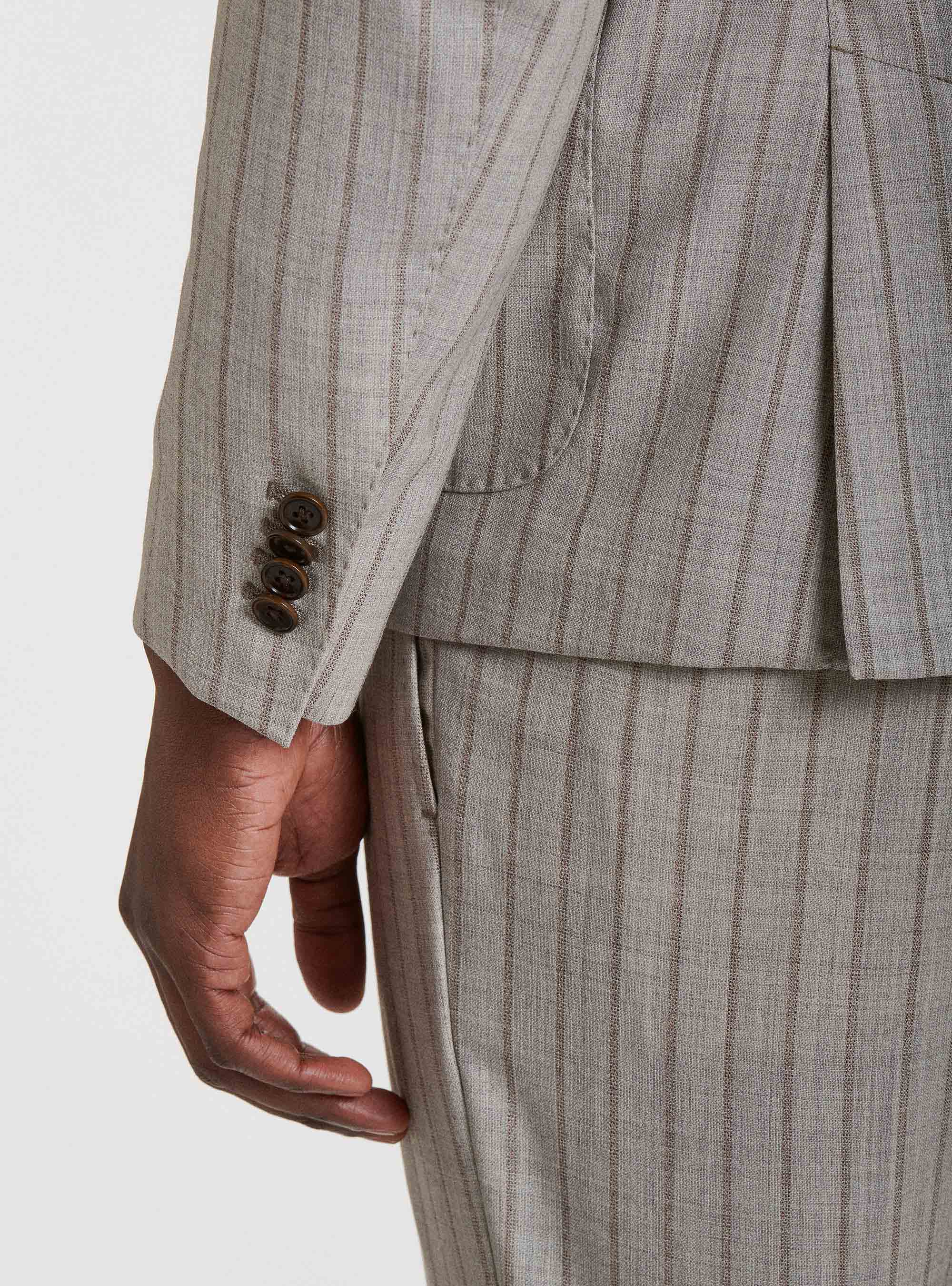 Giacca doppiopetto in pura lana rigata, SABBIA