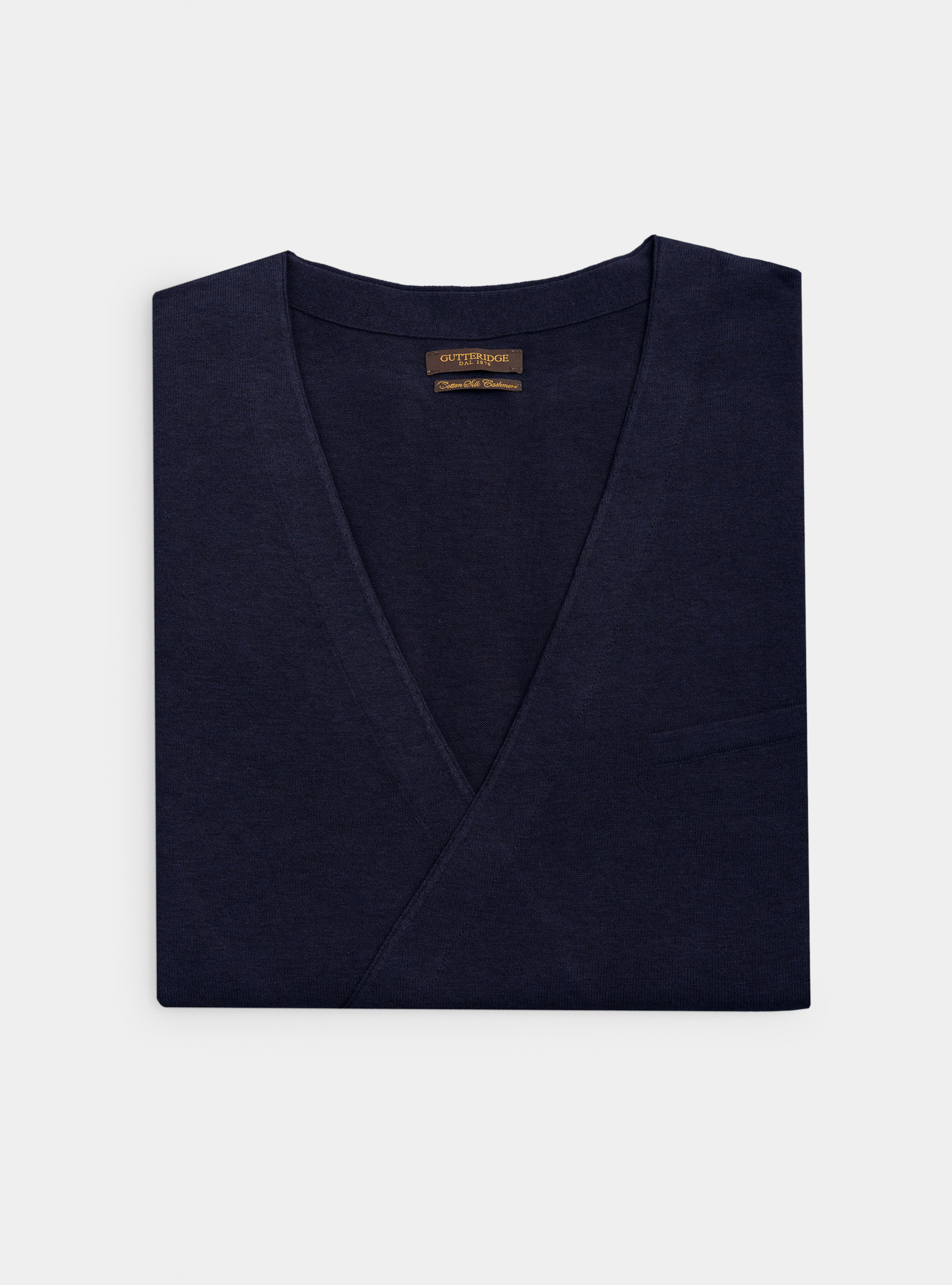 Gilet doppiopetto in cotone seta e cashmere, BLU NAVY