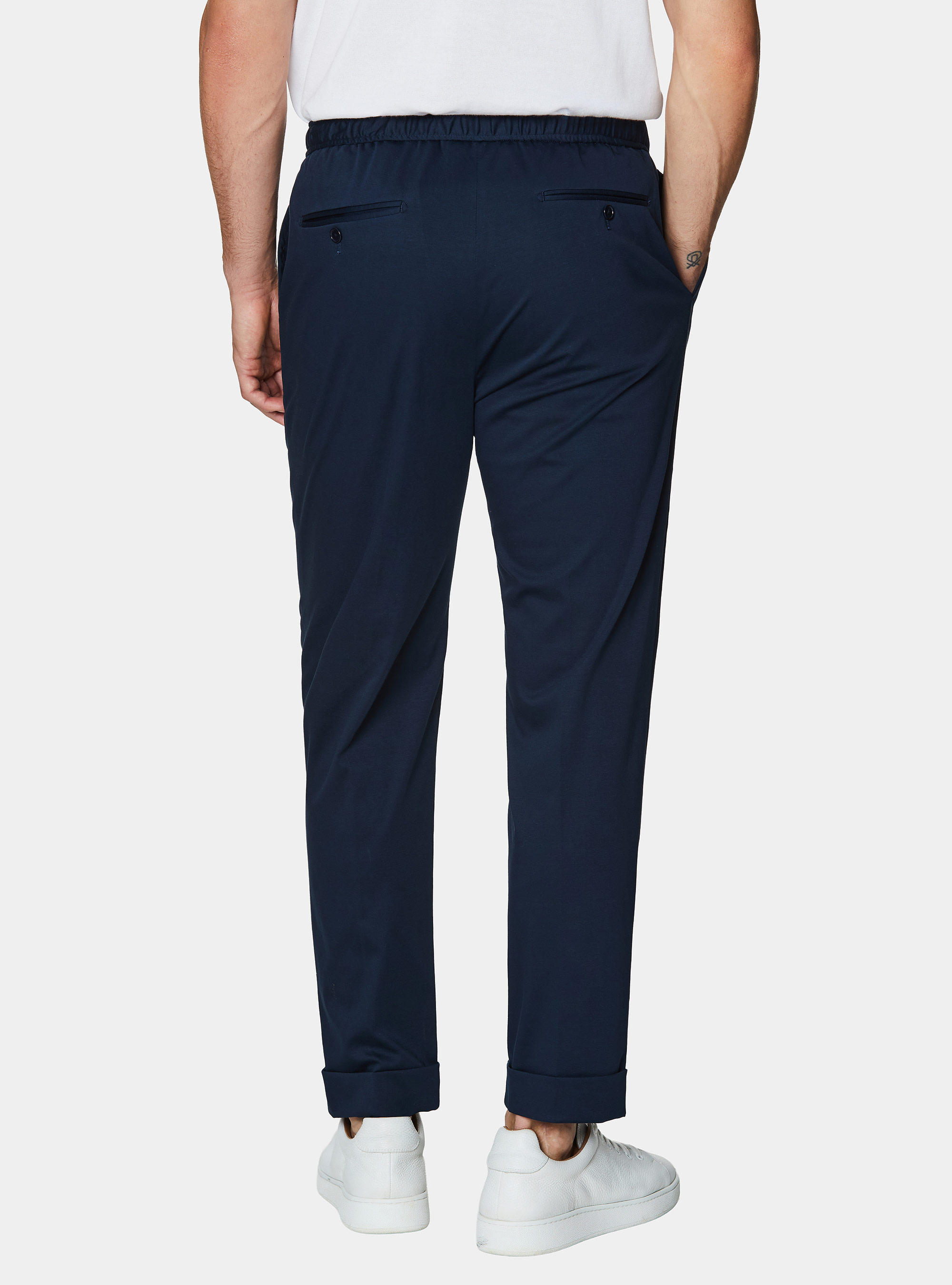 Pantalones con cord&oacute;n ajustable en jersey de algod&oacute;n t&eacute;cnico, AZUL MARINO