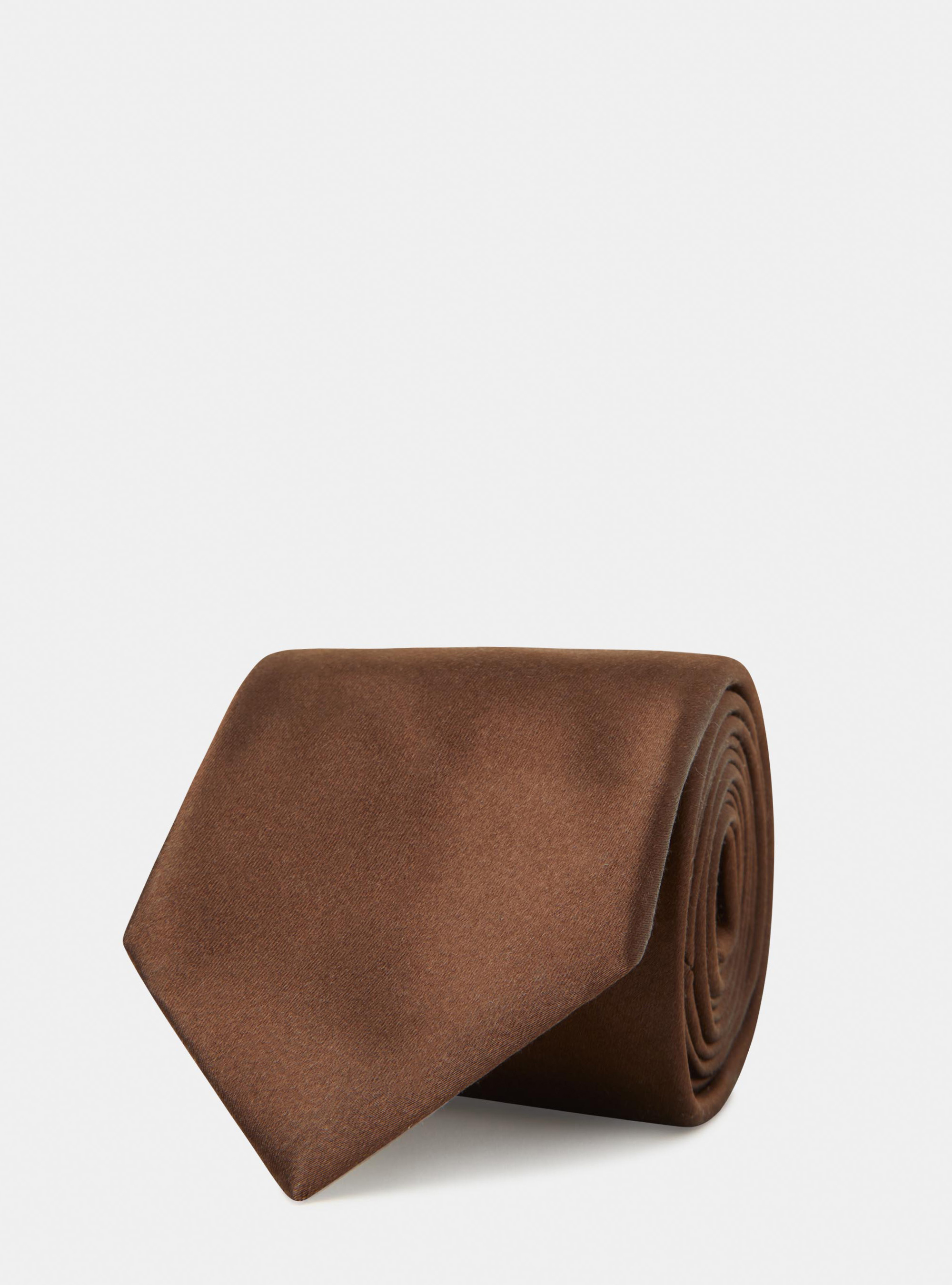 Solid-coloured silk tie, BROWN