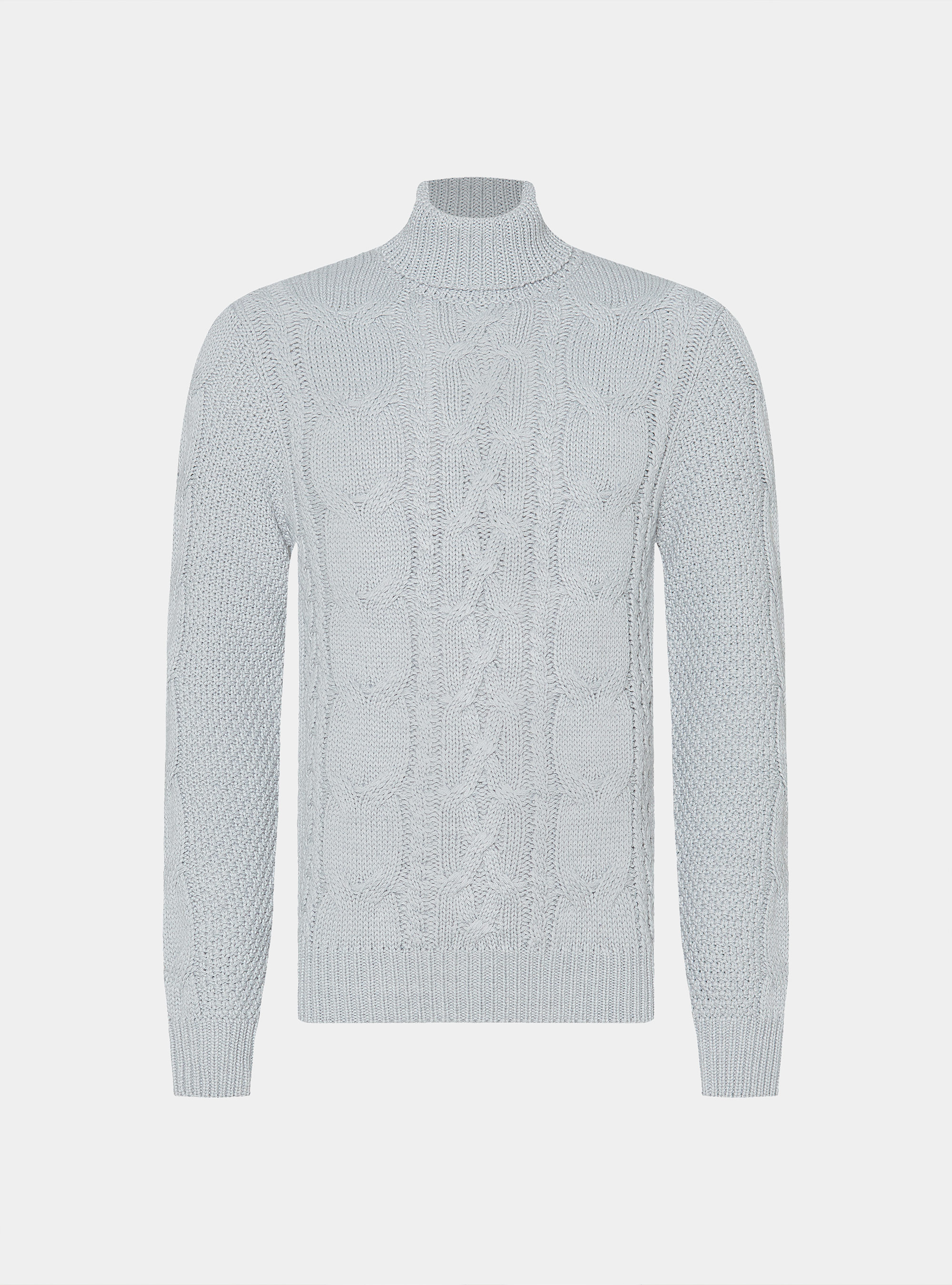 Maglia collo alto con treccione in misto lana, GRIGIO CHIARO MELANGE