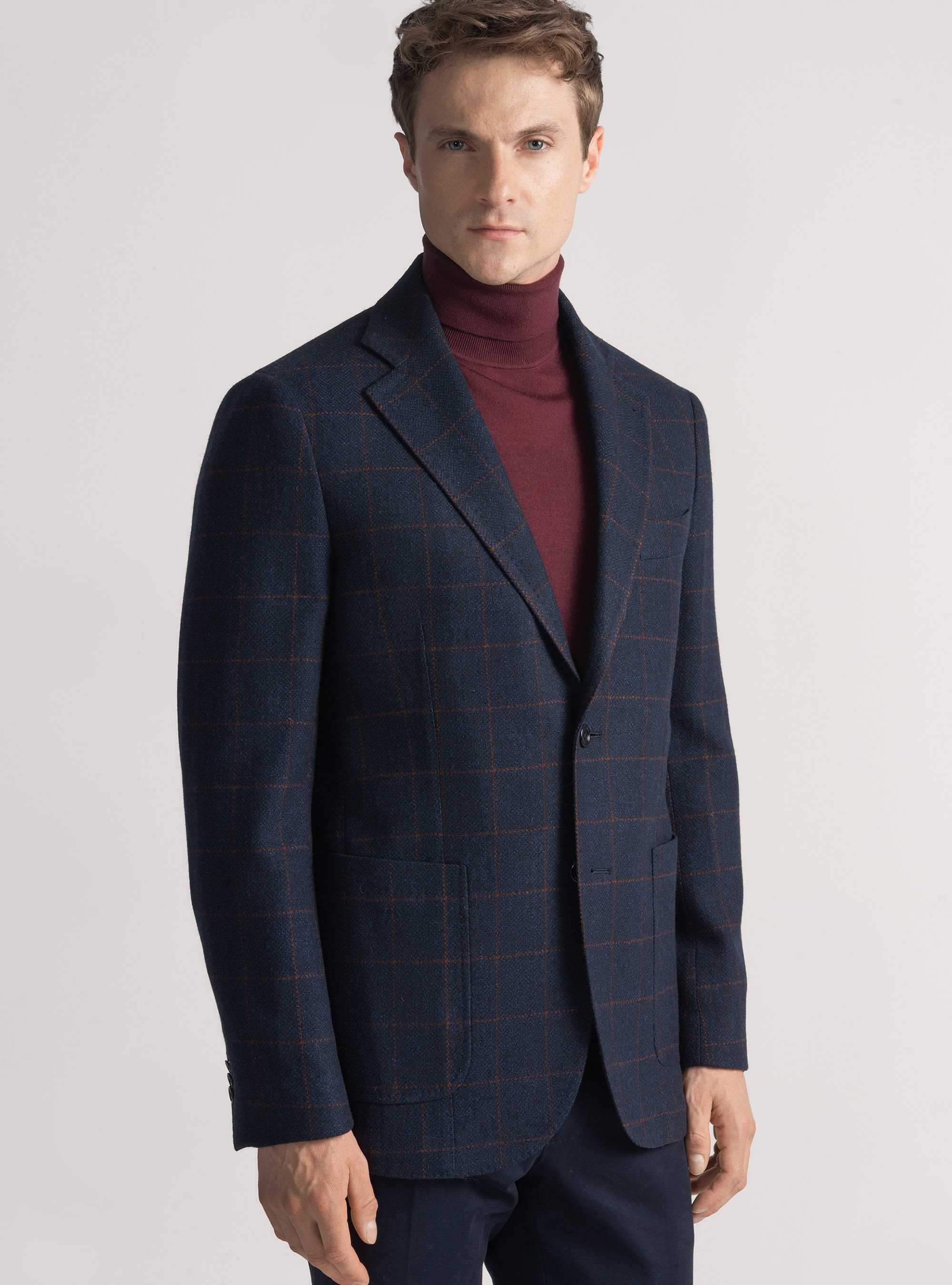 Giacca a quadri  in lana cashmere, BLU NAVY
