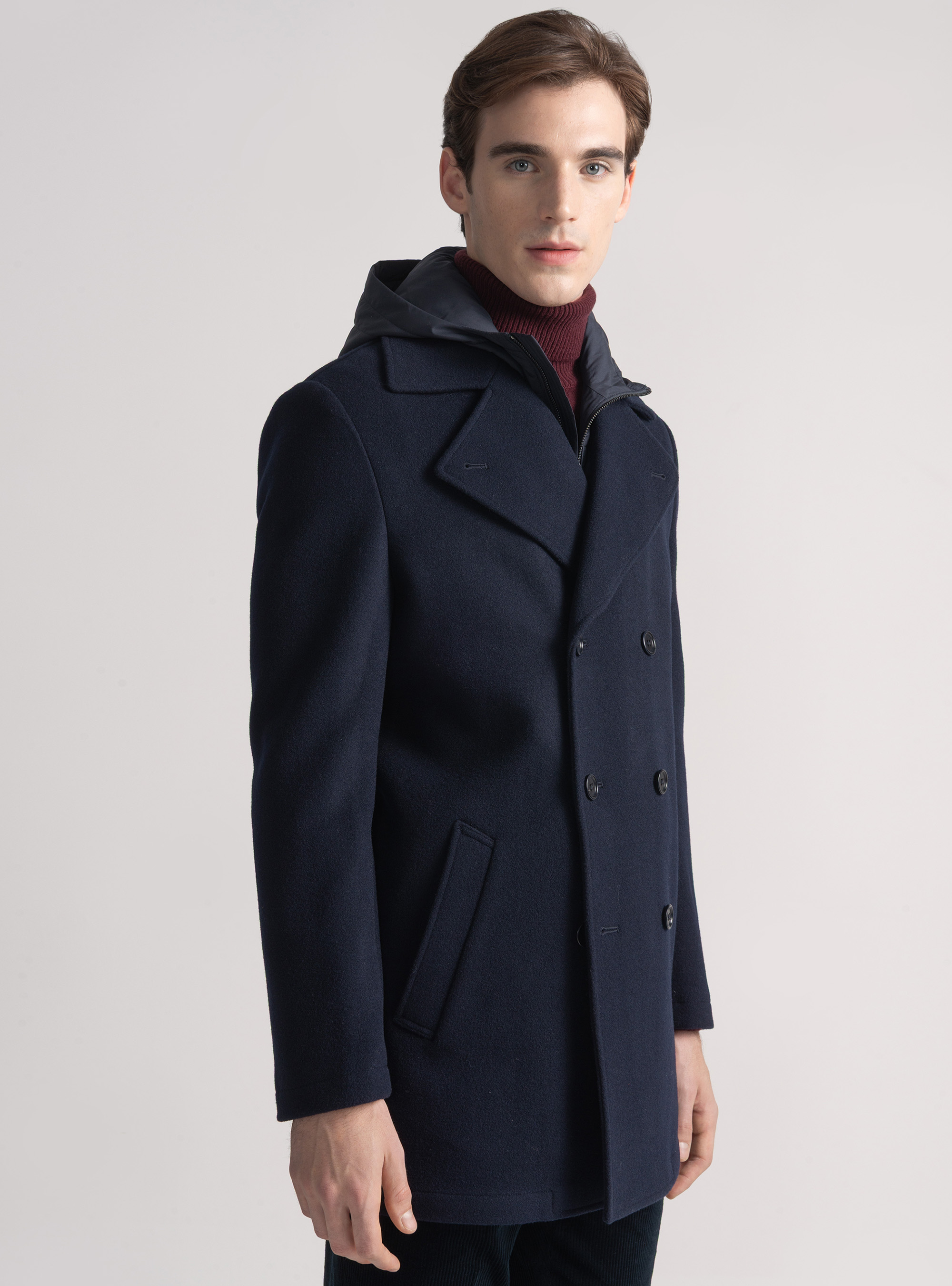 Peacoat in misto lana con e cappuccio