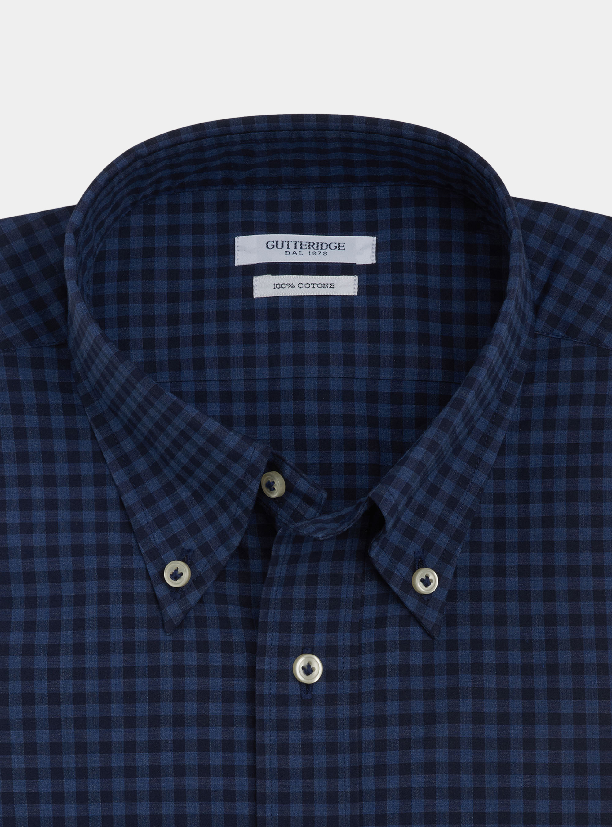 Camicia collo button down in cotone a quadri, BLU NAVY