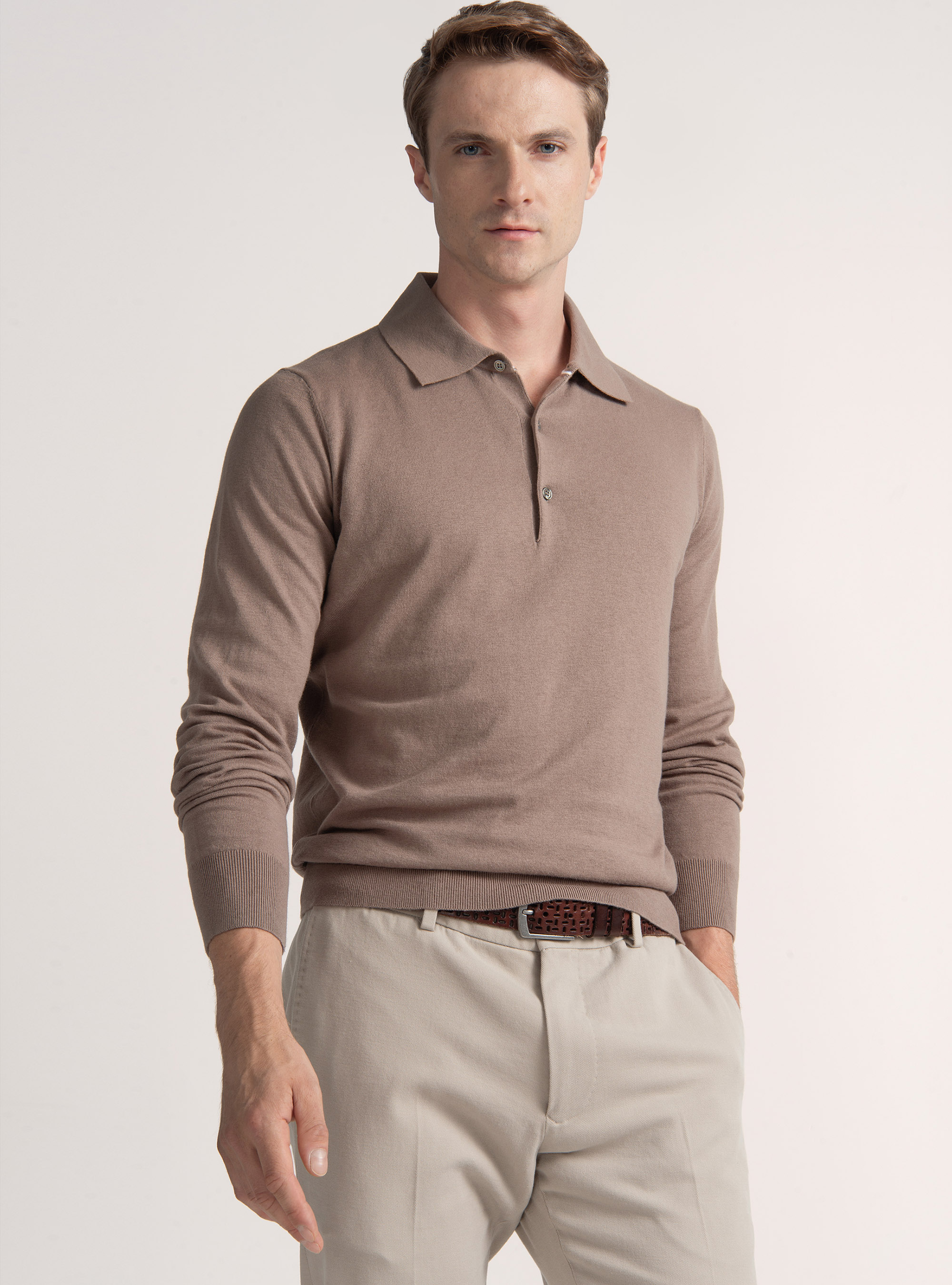 Cotton and cashmere knit polo shirt, FANGO 0555C