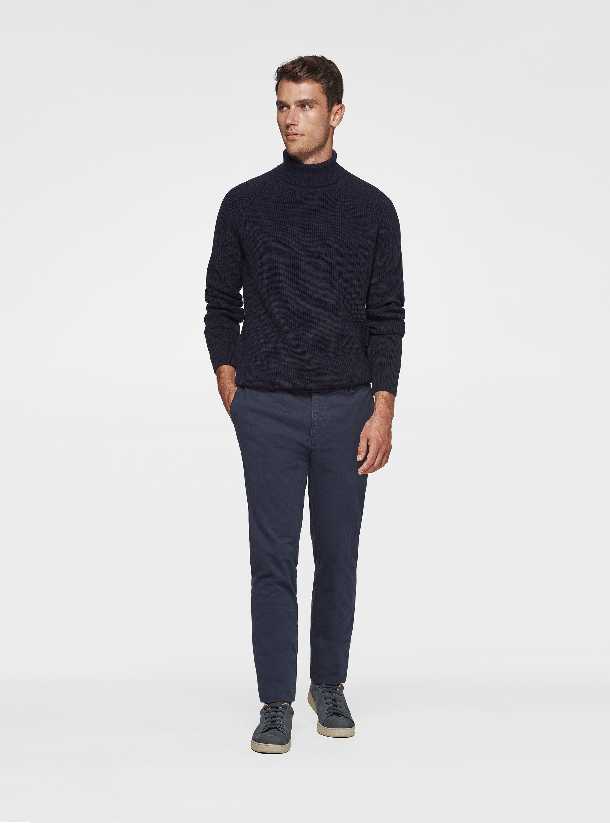 Pantaloni chino slim fit in twill stretch, BLU NAVY