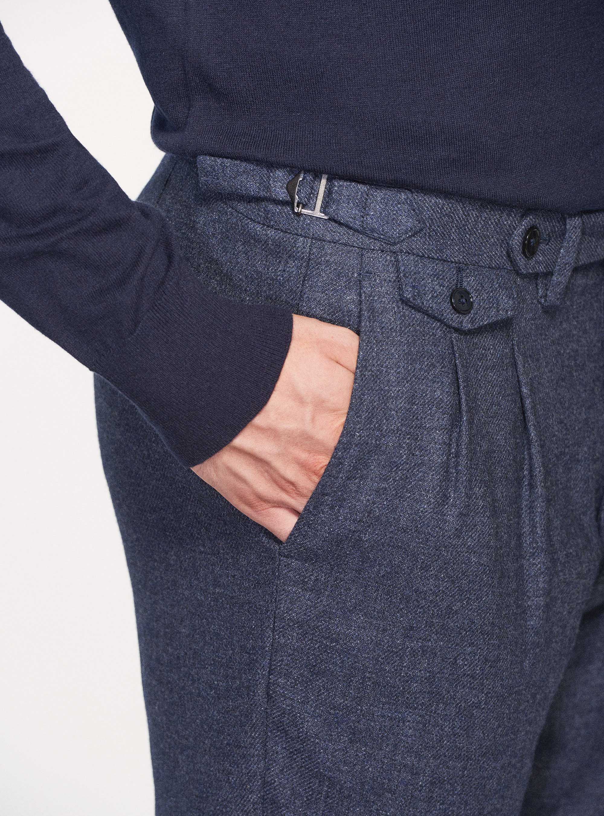 Pantalones de franela con doble pinza, AZUL MARINO