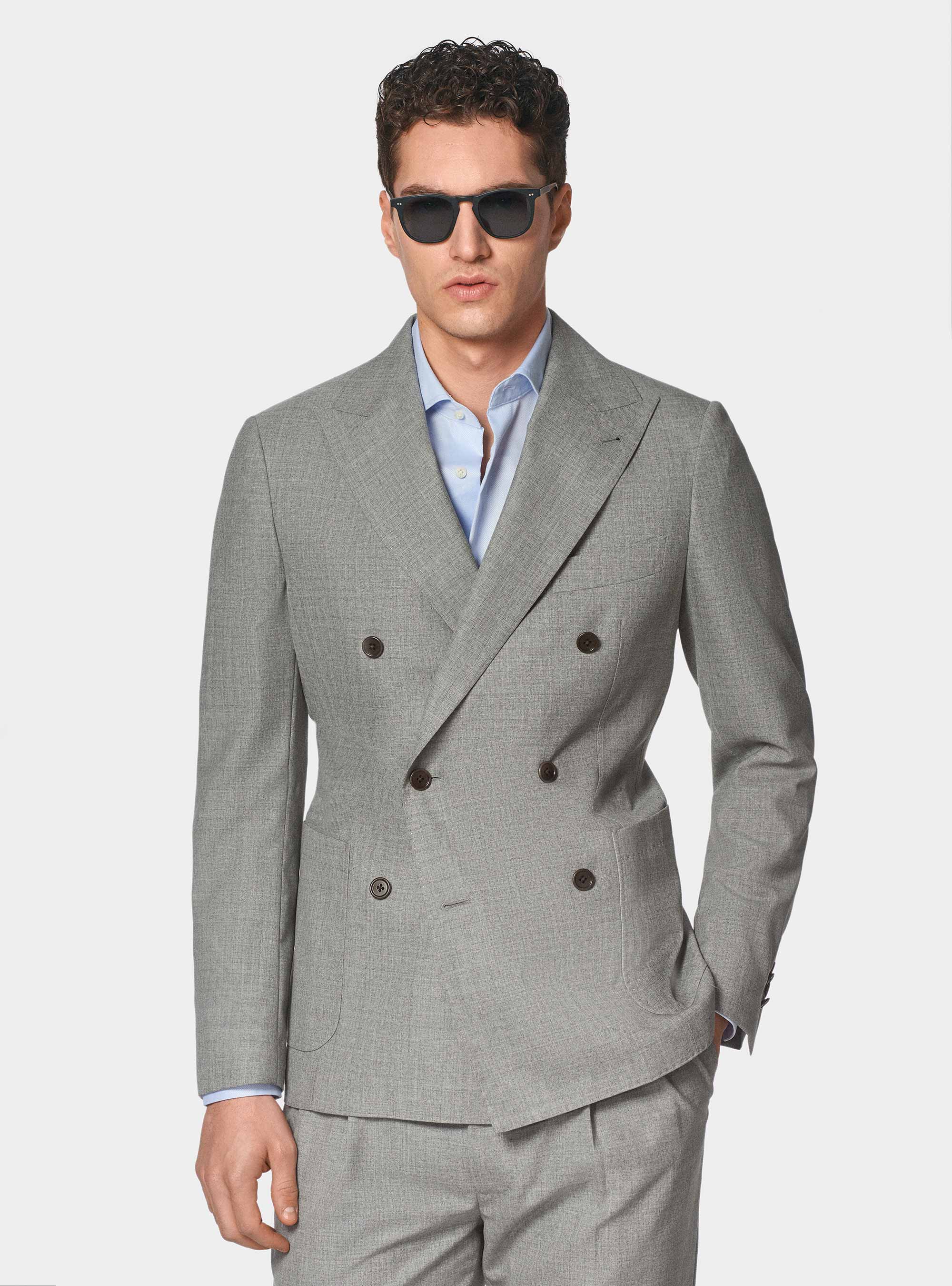 Giacca doppiopetto in pura lana Vitale Barberis Canonico, GRIGIO CHIARO MELANGE