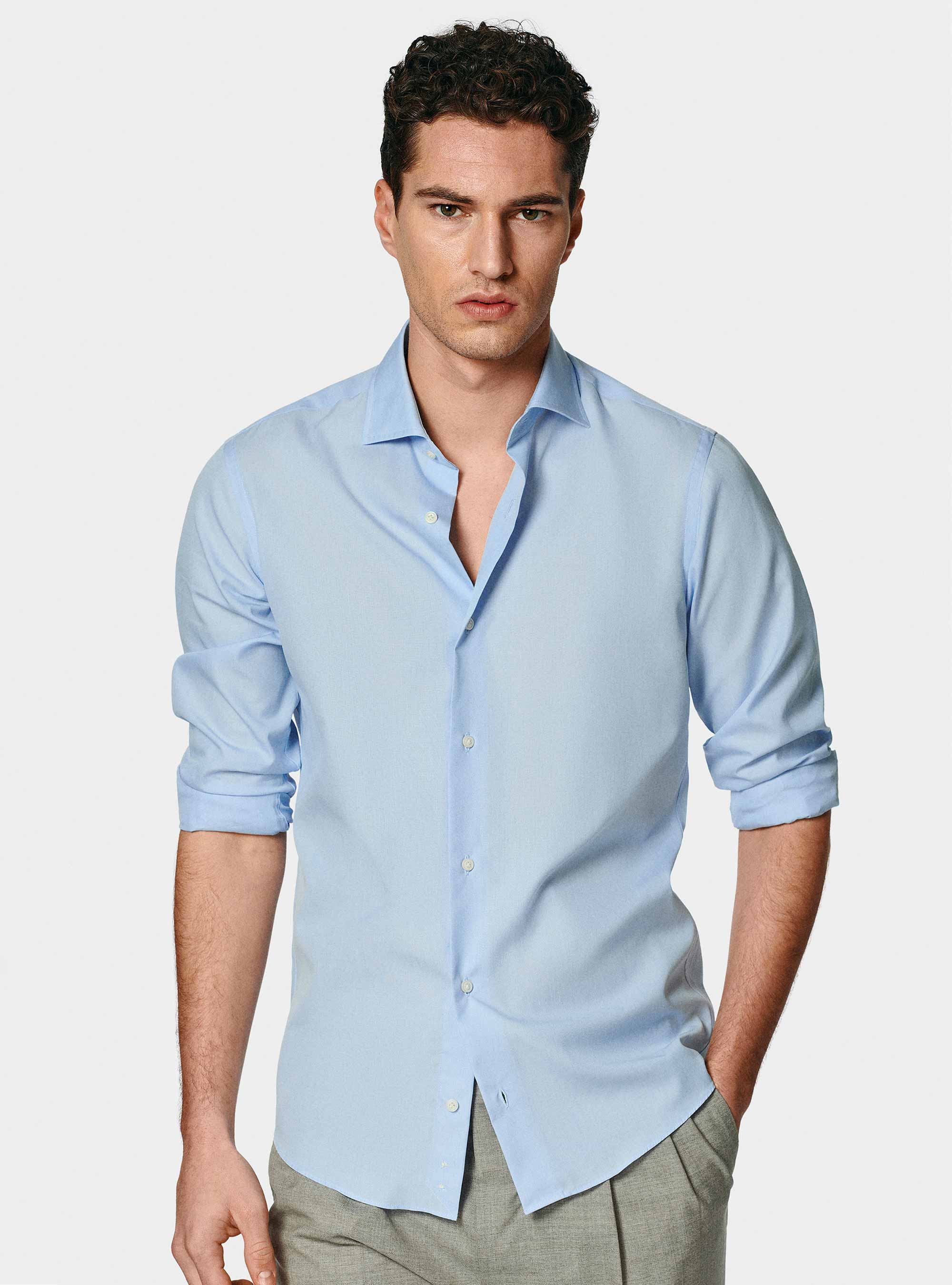Camicia in fil a fil di cotone, AZZURRO