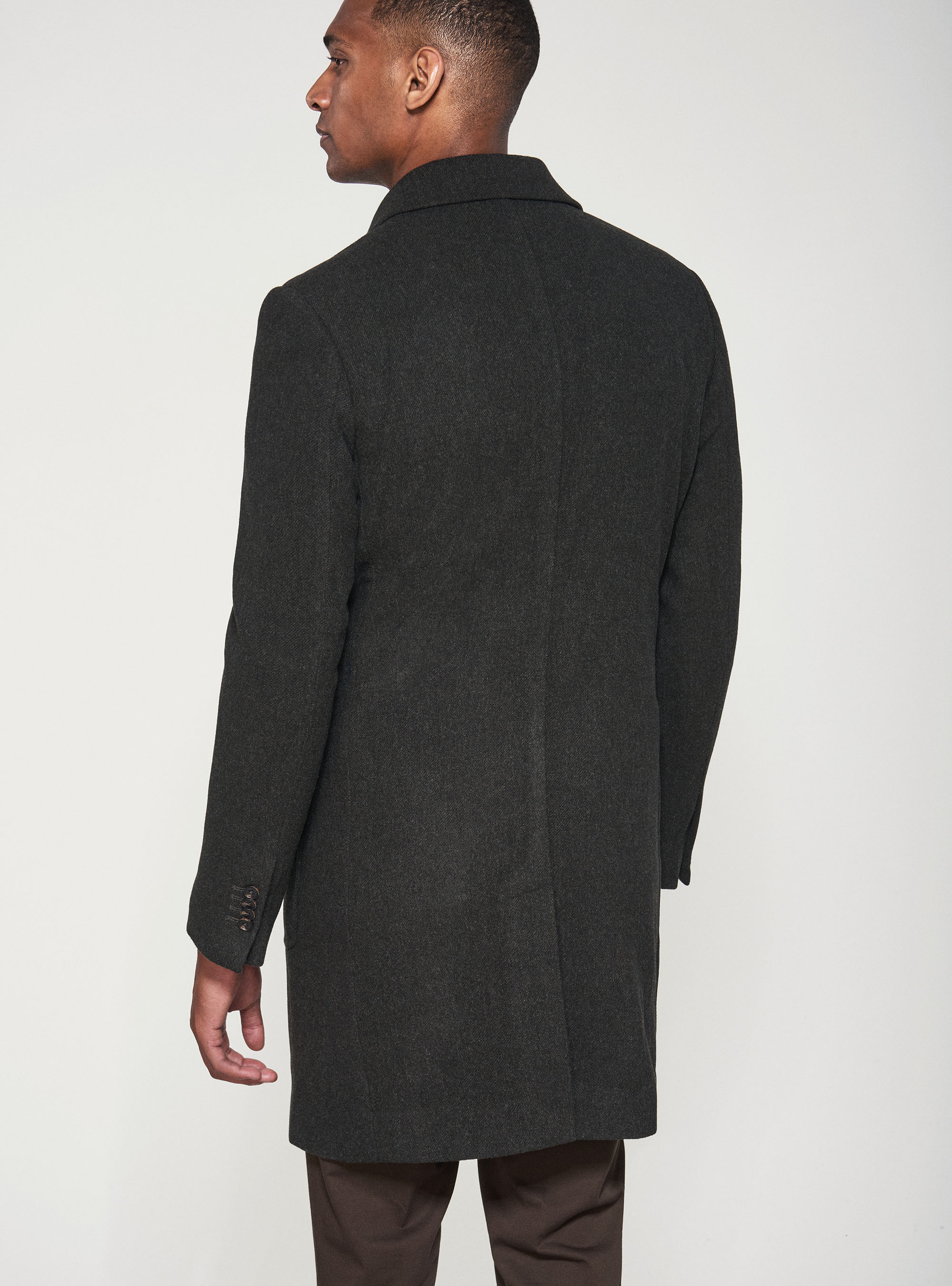 Abrigo de un solo pecho en pura lana, VERDE