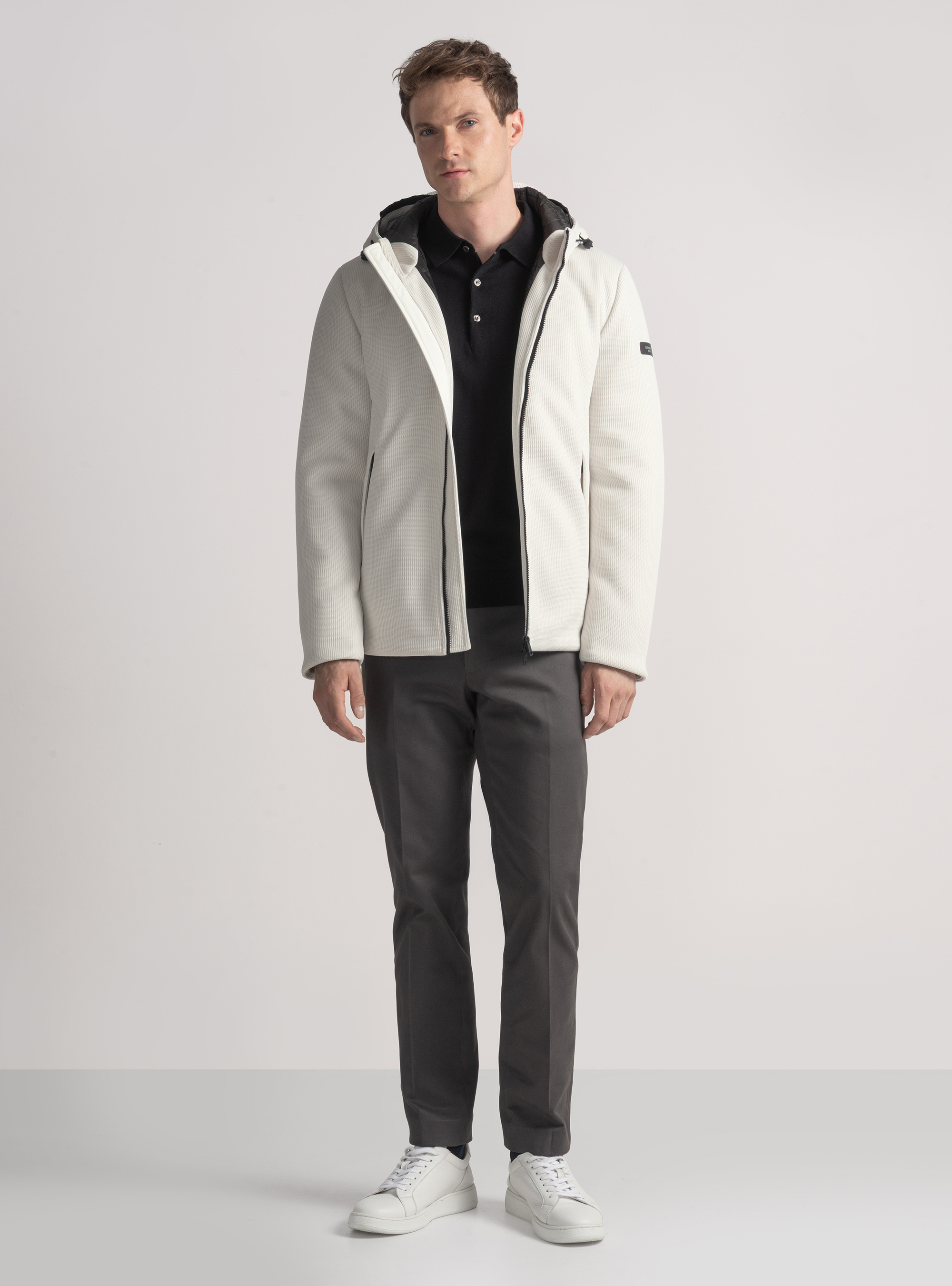 Padded technical jacket with hood, 0055C OFF WHITE