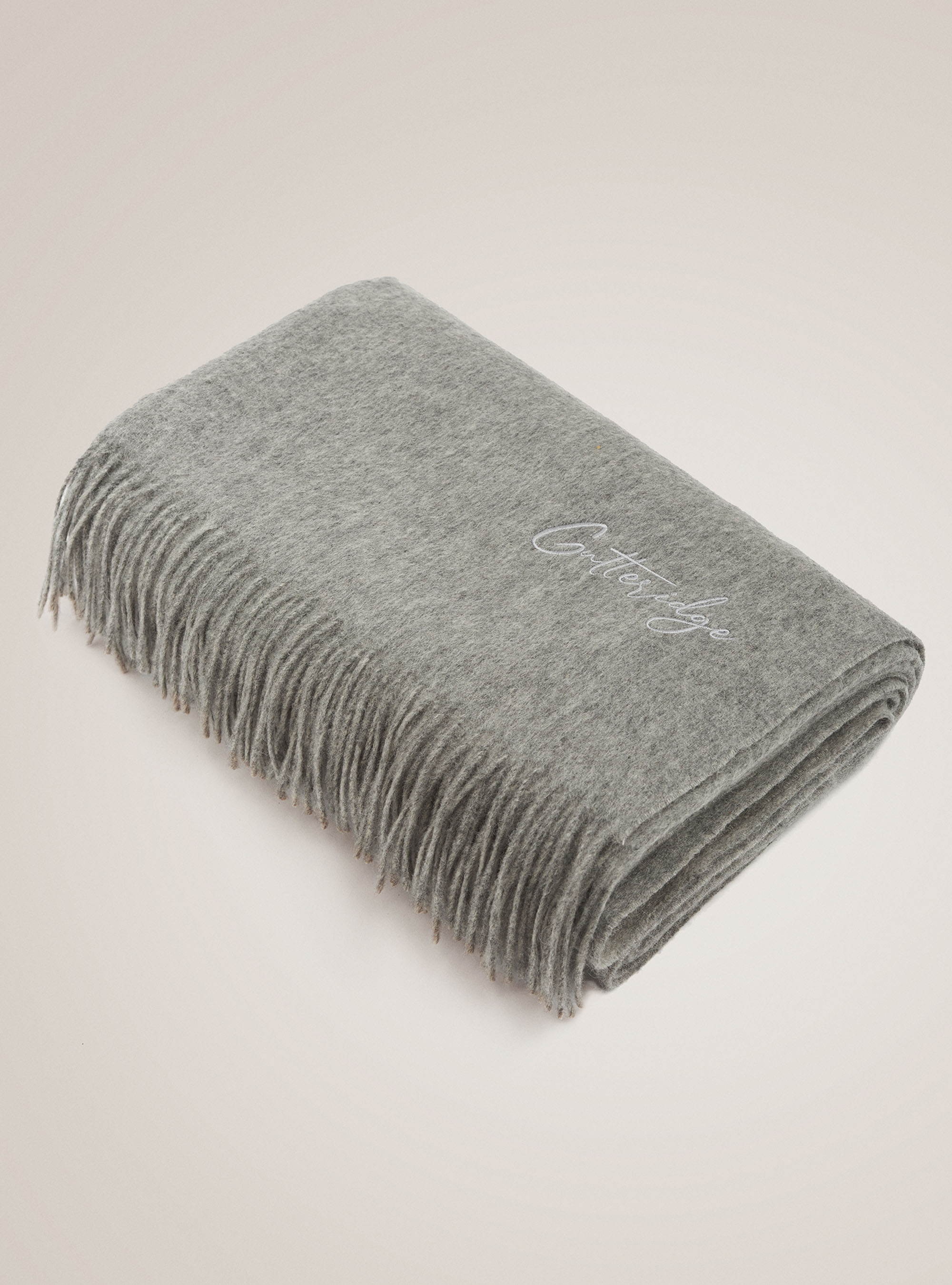 Plaid Merry Christmas in lana e cashmere con logo, ASFALTO