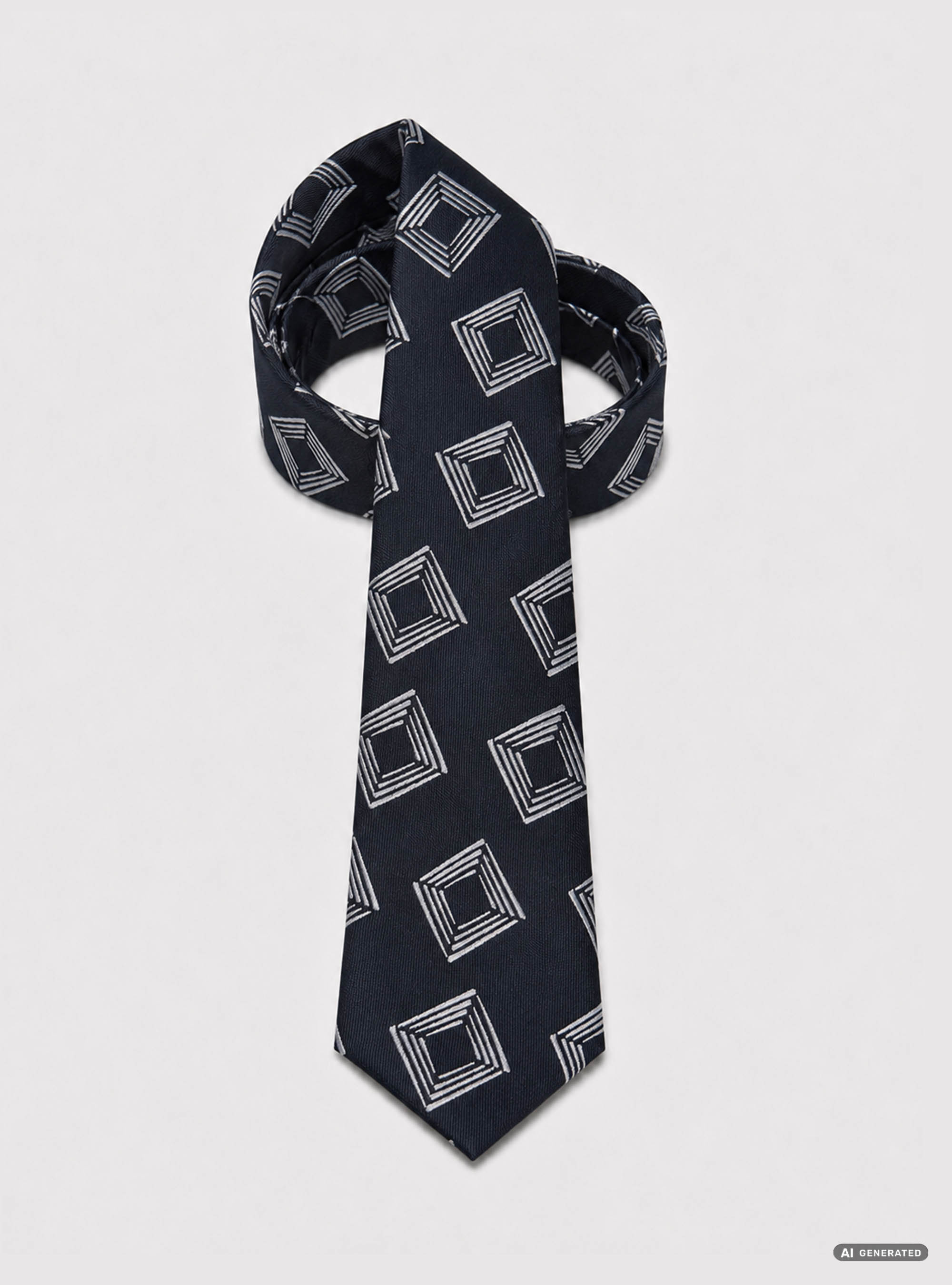 Cravatta in twill di seta macrofantasia geometrica, BLU NAVY