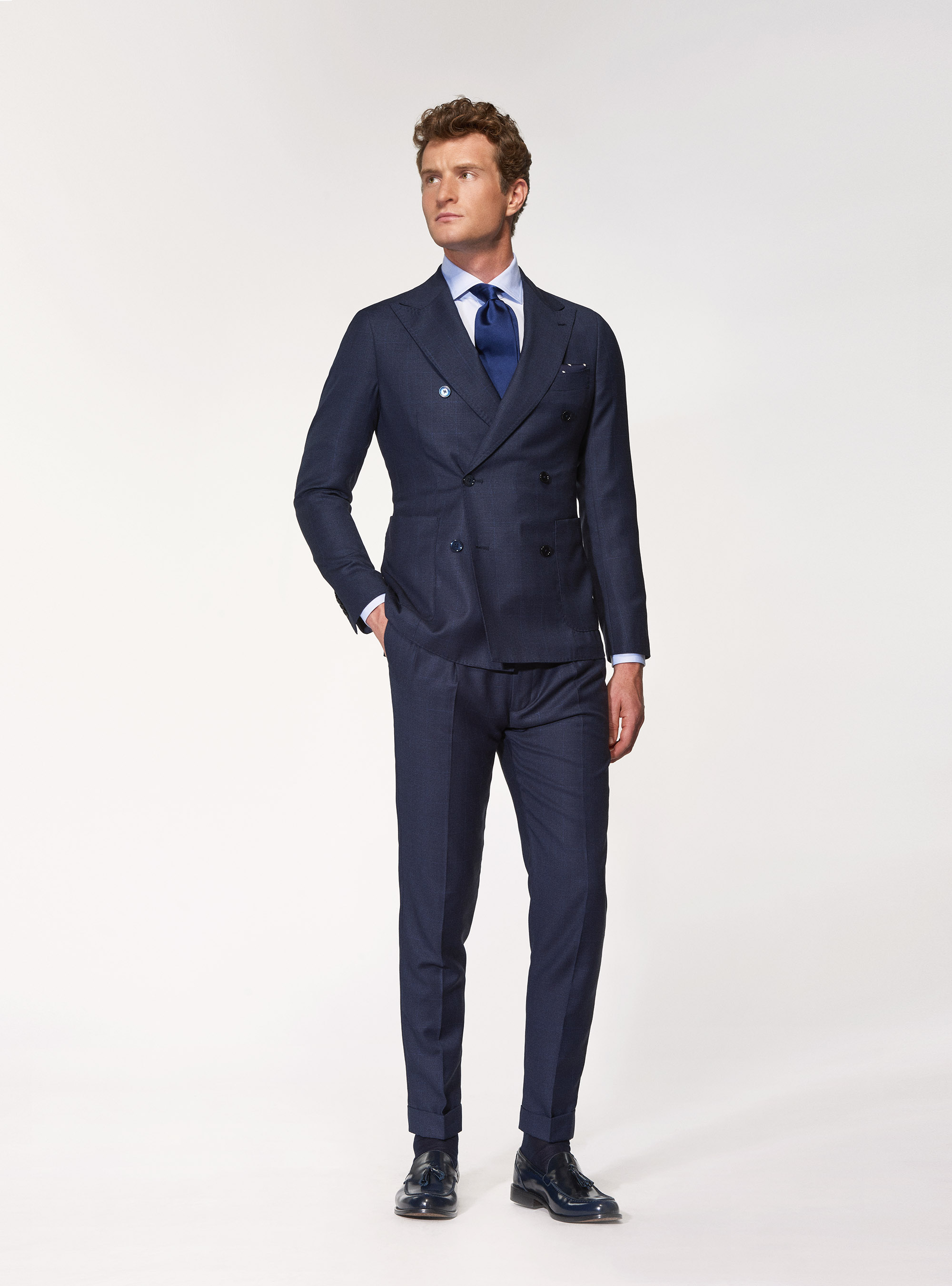Pantaloni per abito in lana finestrata Vitale Barberis Canonico, BLU NAVY